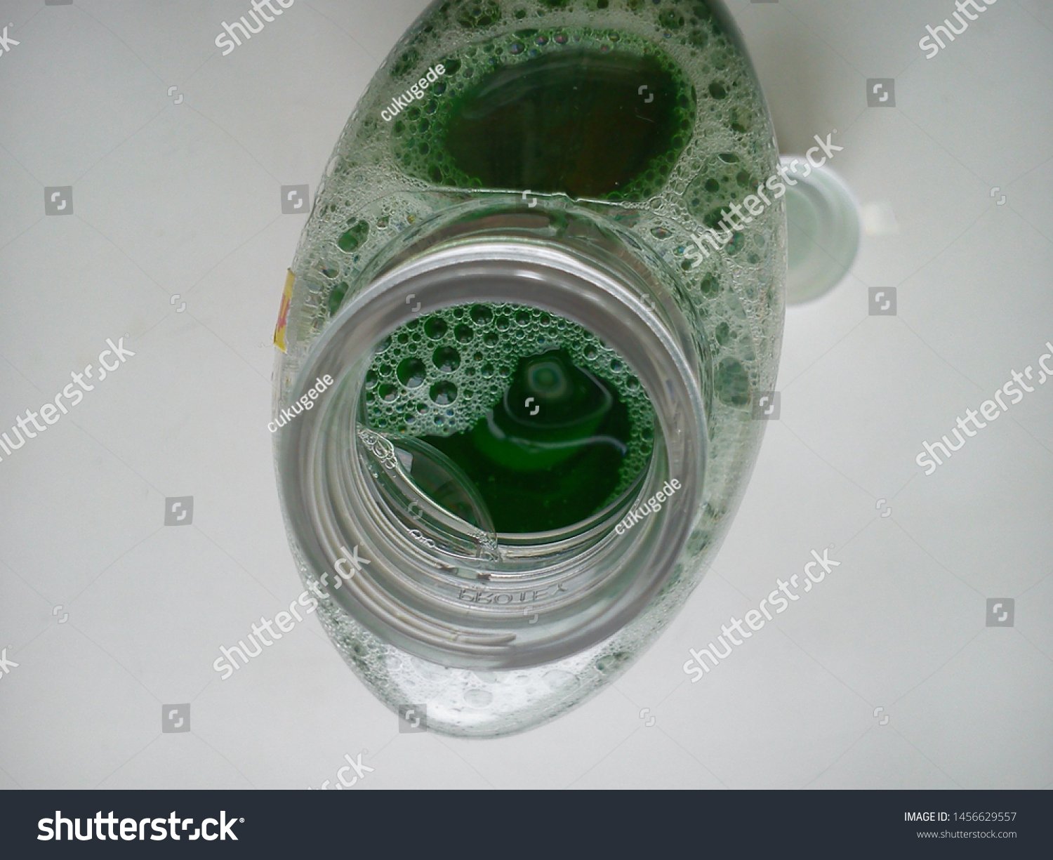 Download Closeup Open Plastic Bottle Mouthwash Green Stock Photo Edit Now 1456629557 Yellowimages Mockups
