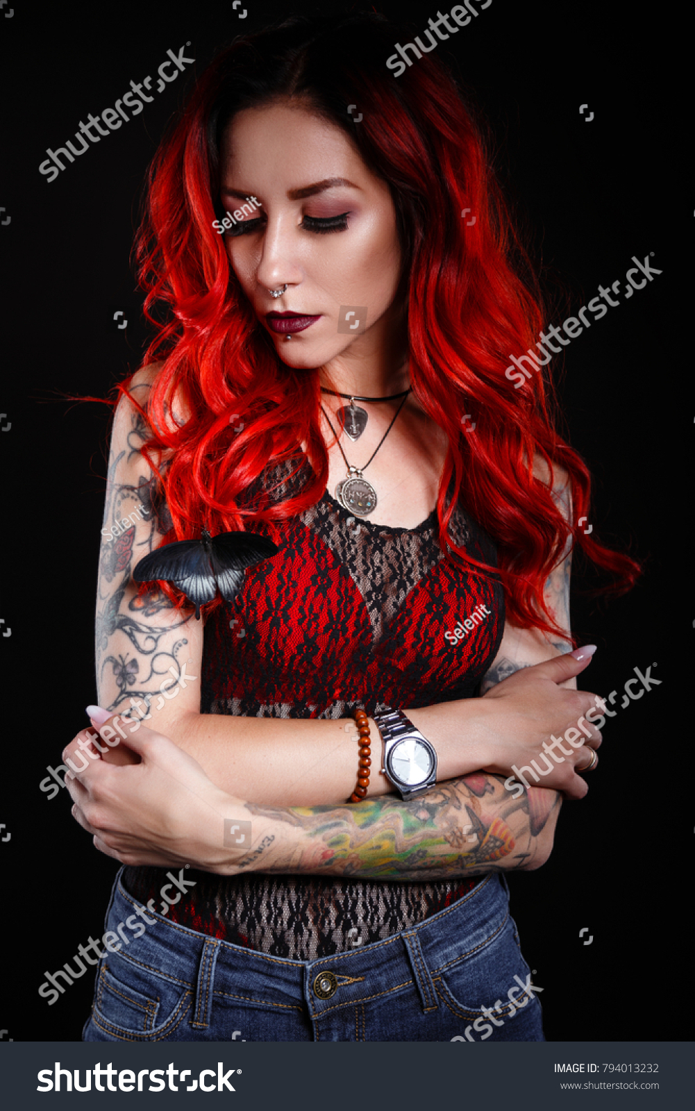 Close Beautiful Woman Tattoo Wearing Jeans Stock Photo (Edit Now) 794013232