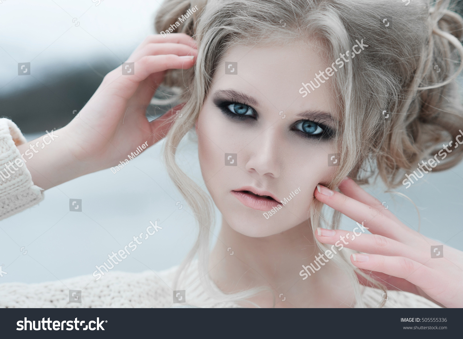 Close Beautiful Young Blonde Woman Blue Stock Photo Edit Now