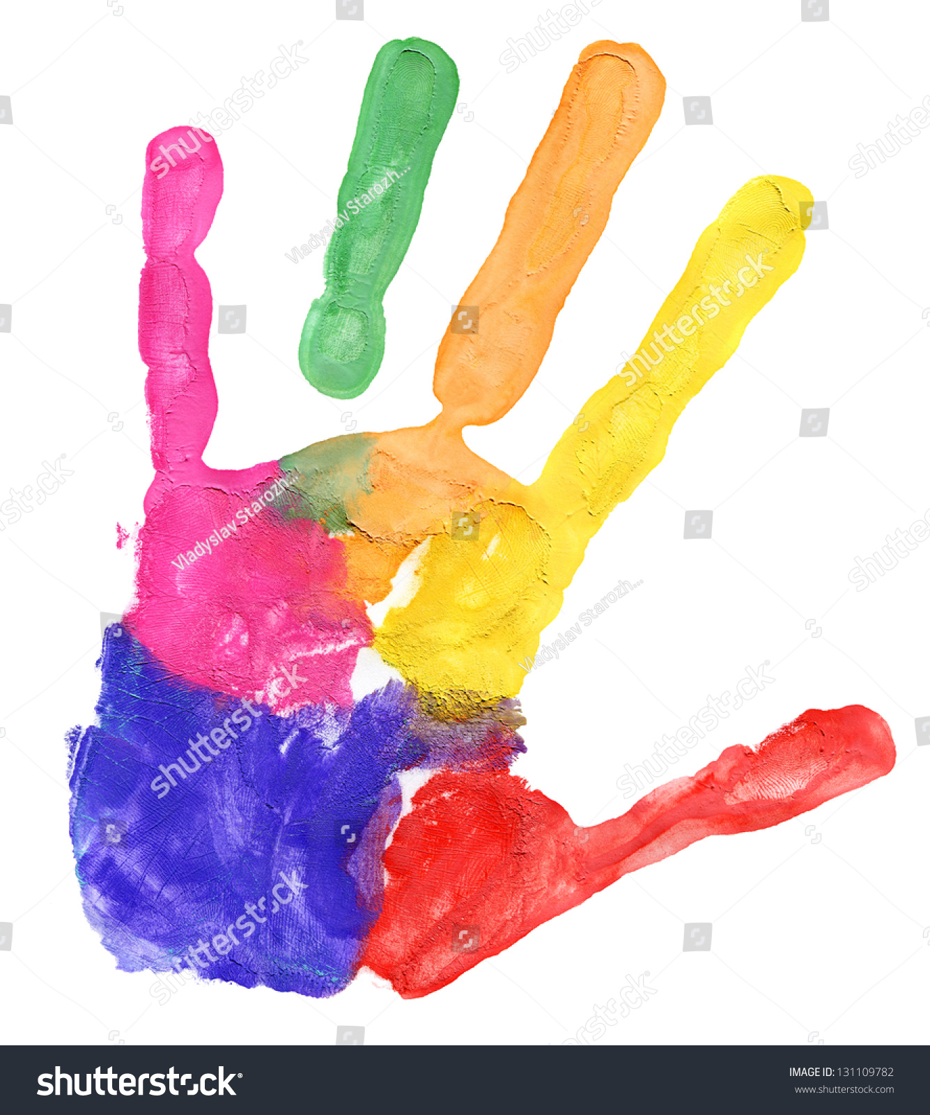 Close Up Of Colored Hand Print On White Background Stock Photo ...