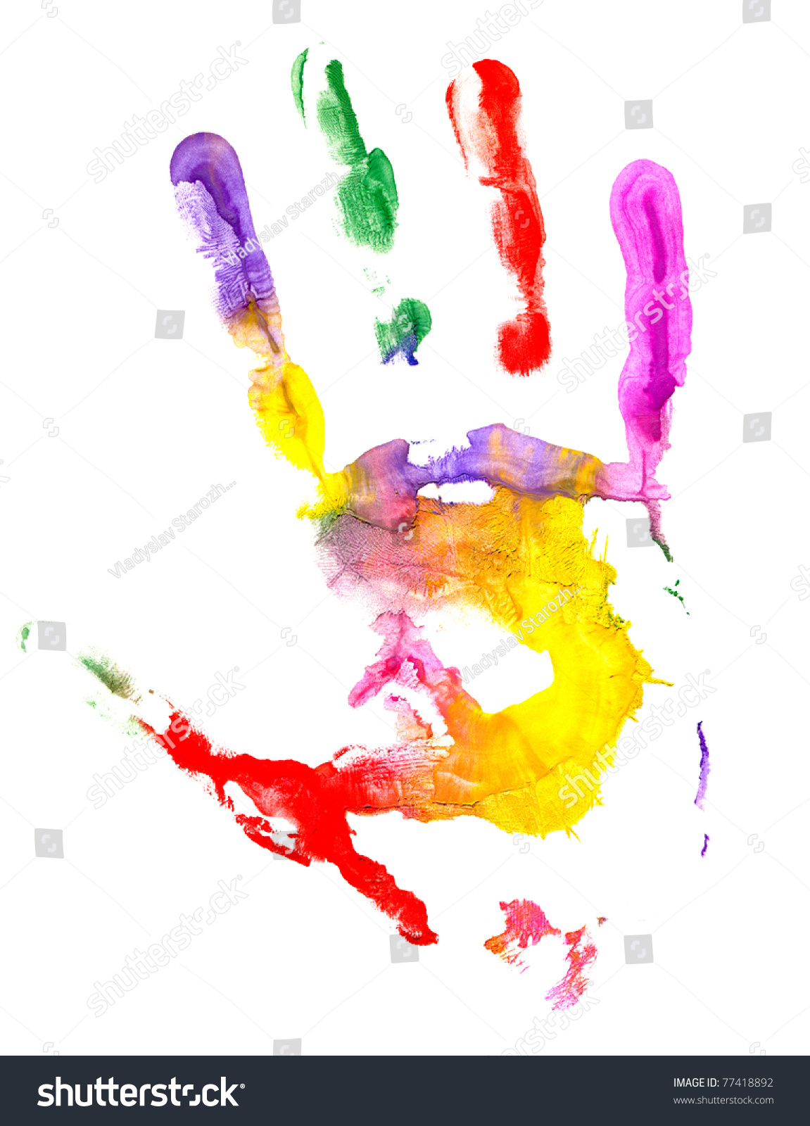 Close Up Of Colored Hand Print On White Background. Stock Photo ...