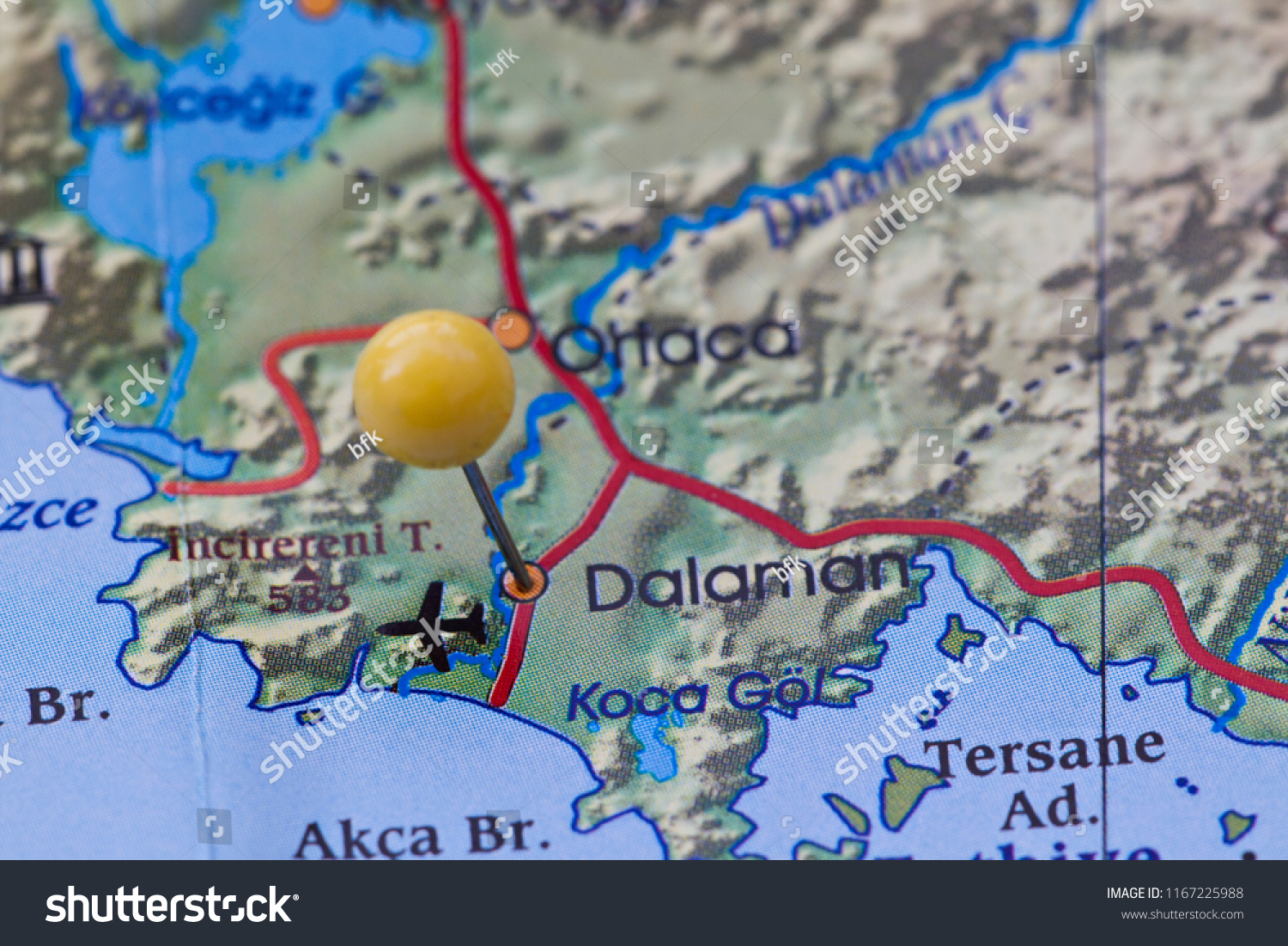 Map Of Dalaman Area Close Dalaman Turkey Map Red Push Stock Photo 1167225988 | Shutterstock