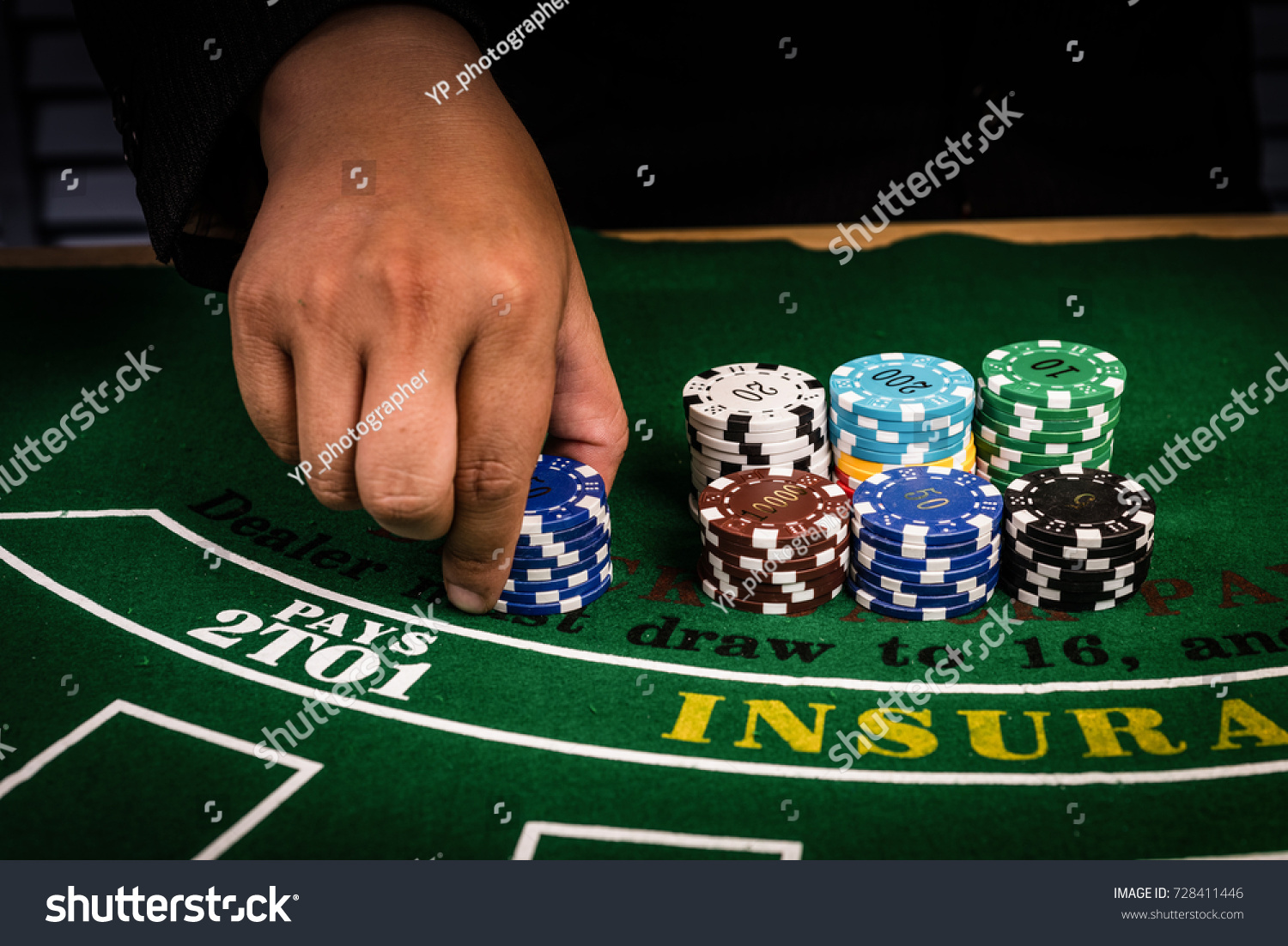 Close Hands Gambling Man Poker Chips Stock Photo Edit Now 728411446