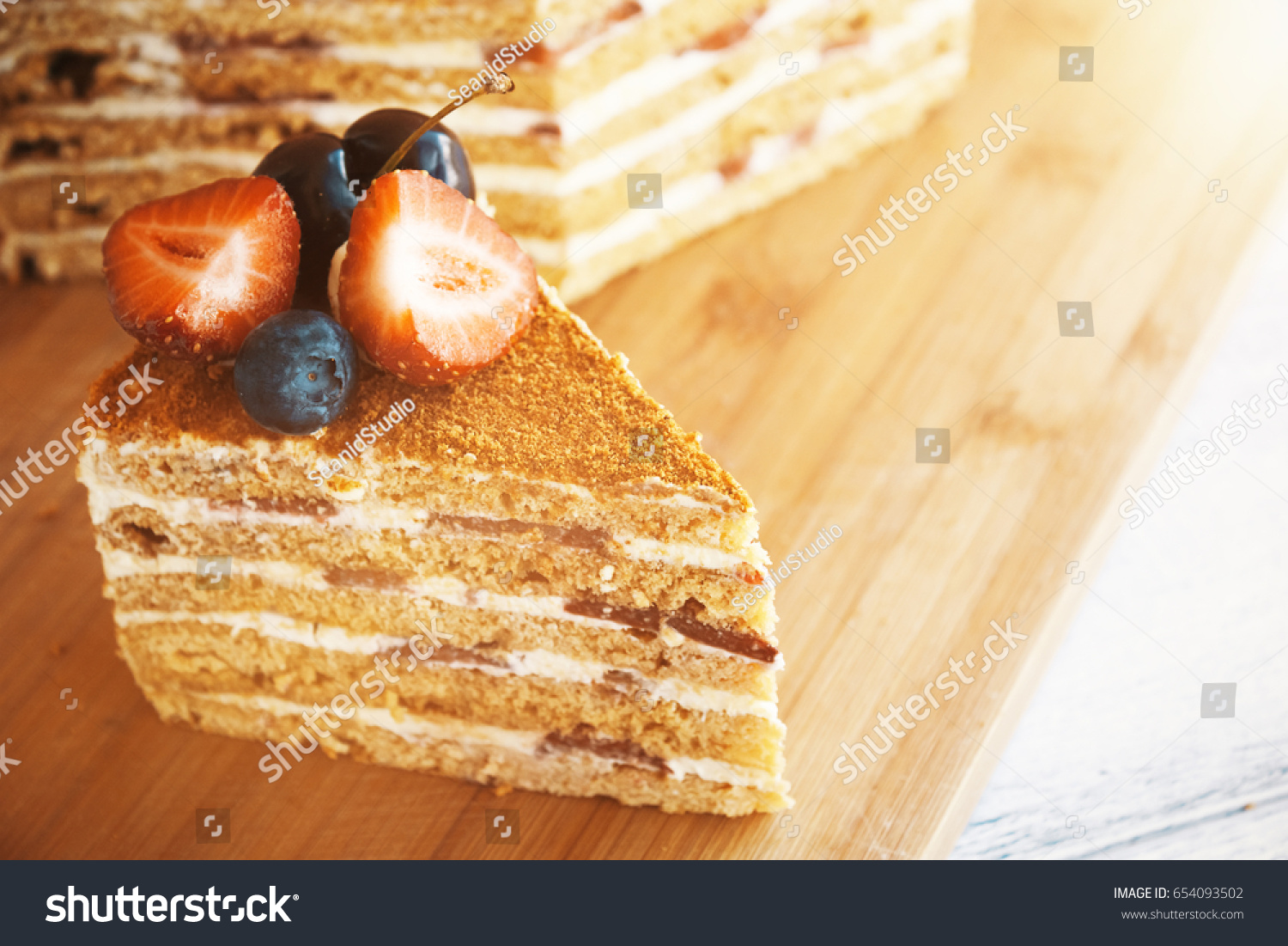 Close Homemade Honey Cake Slice Fresh Stock Photo 654093502 | Shutterstock