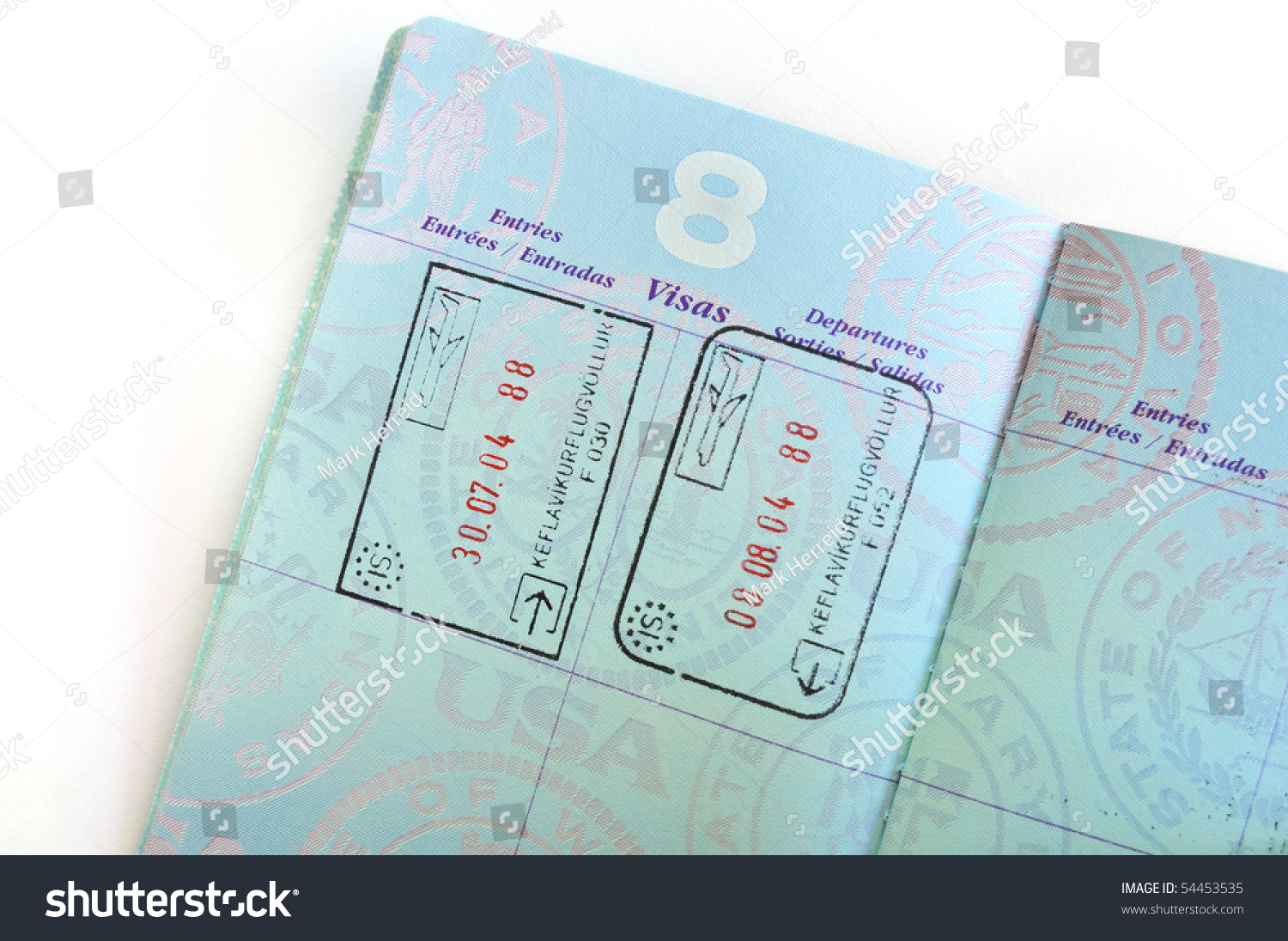 Close Up Of Iceland Visa Stamps In American Passport Stock Photo ...