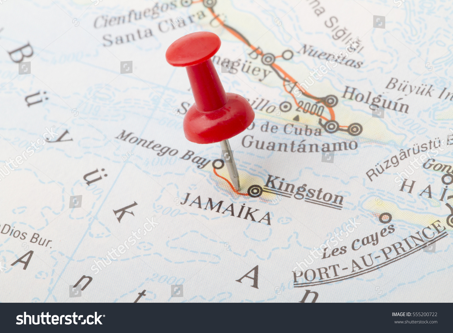 Close Jamaica Usa Map Red Push Stock Photo 555200722 Shutterstock   Stock Photo Close Up Of Jamaica Usa Map With Red Push Pin 555200722 