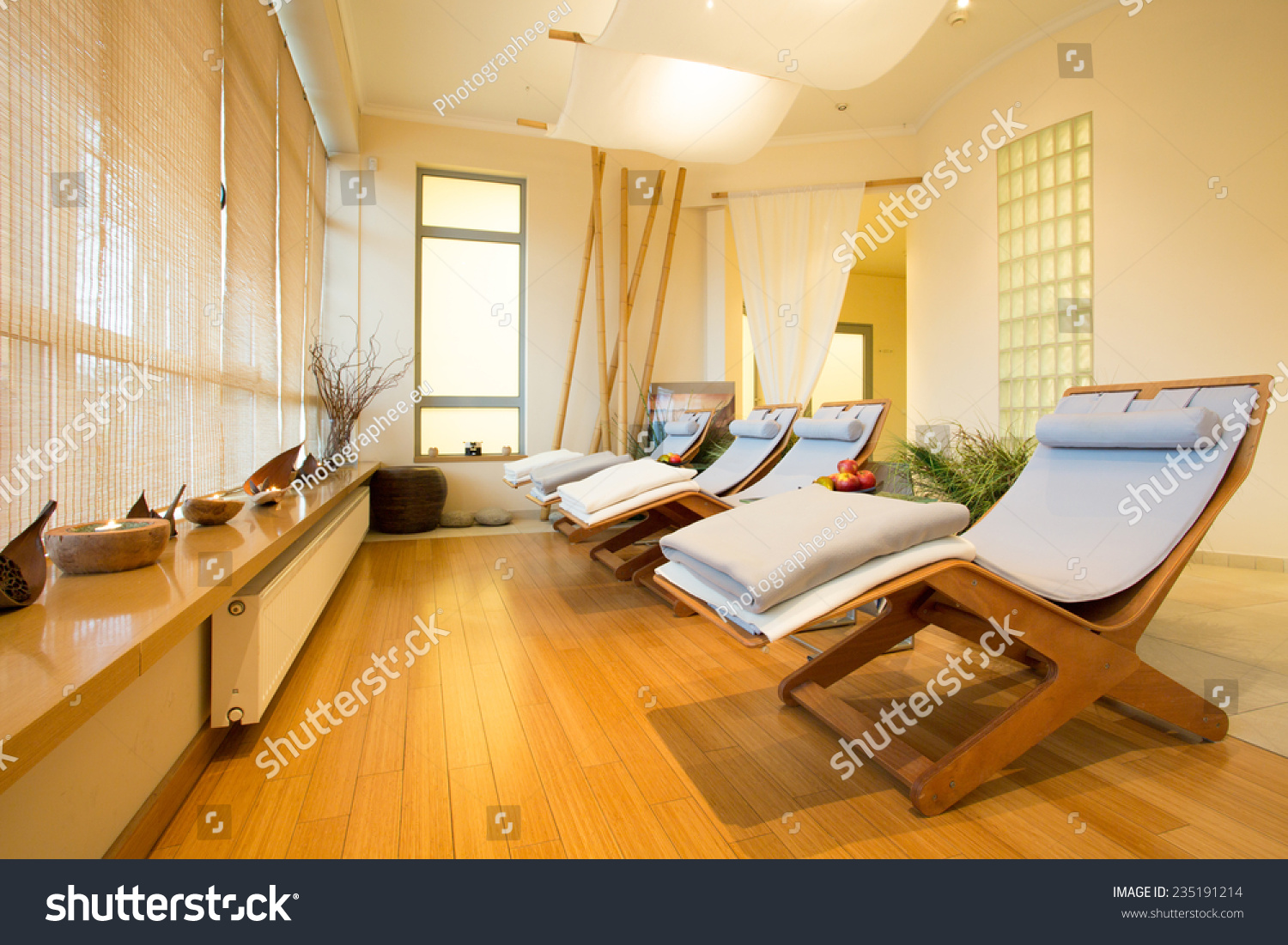 Closeup Loungers Cozy Spa Room Stock Photo 235191214 Shutterstock   Stock Photo Close Up Of Loungers In Cozy Spa Room 235191214 