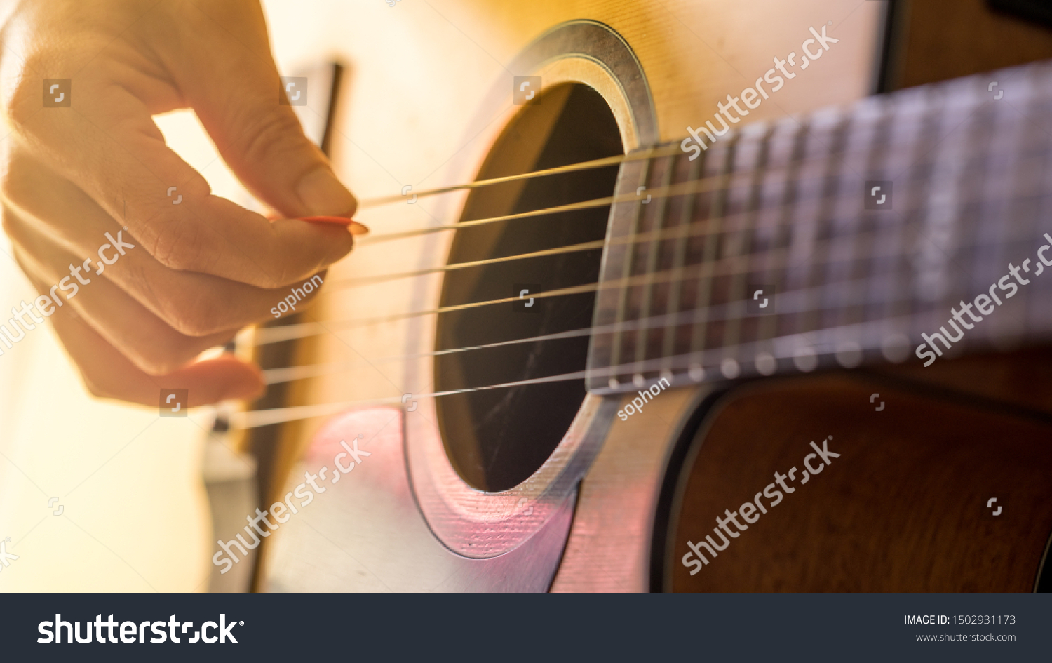 Close Man Hand Playing Guitar Stock Photo Edit Now