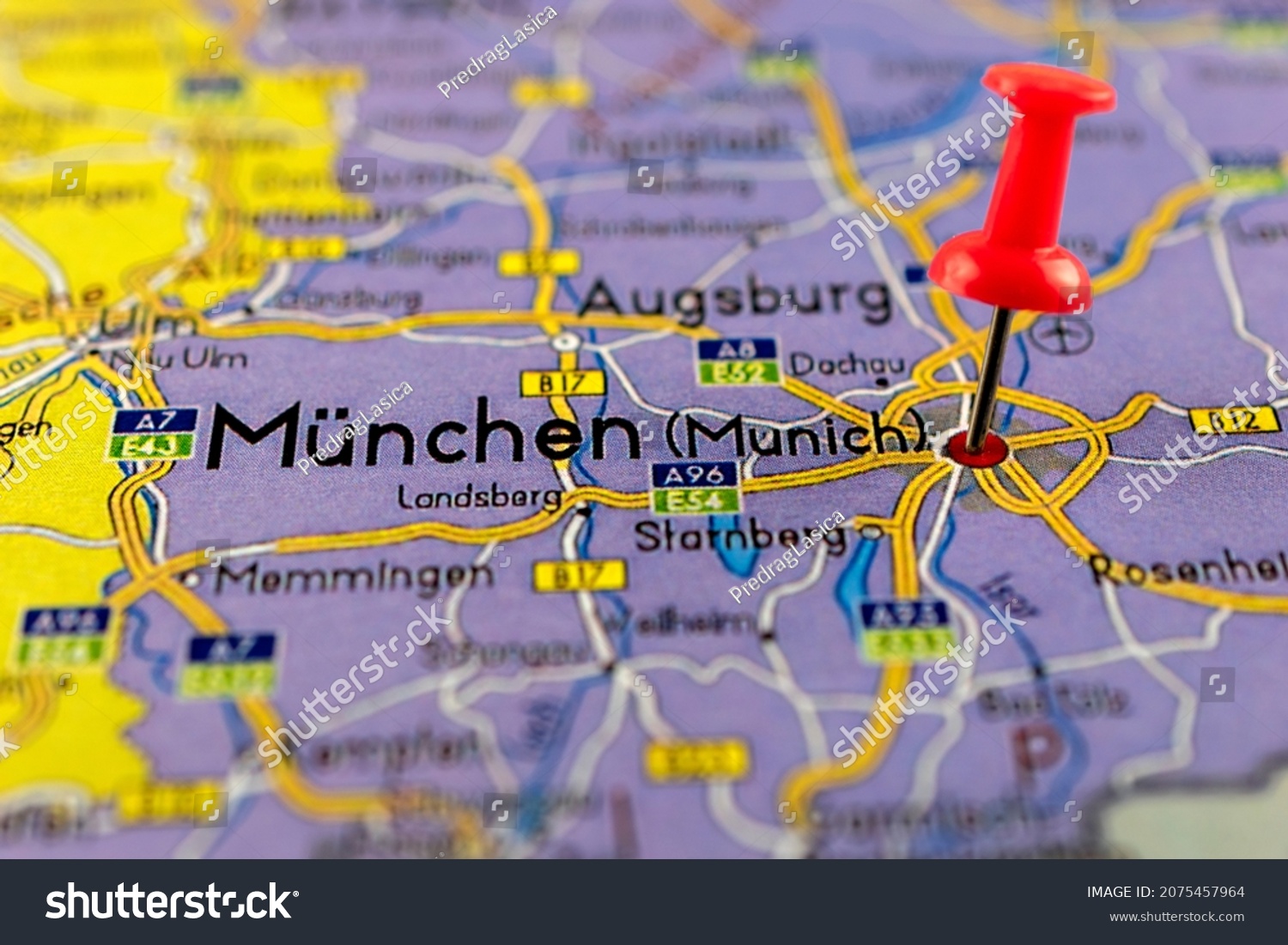 Stock Photo Close Up Of Munich Map With Red Pin Map With Red Pin Point Of M Nchen In Germany 2075457964 