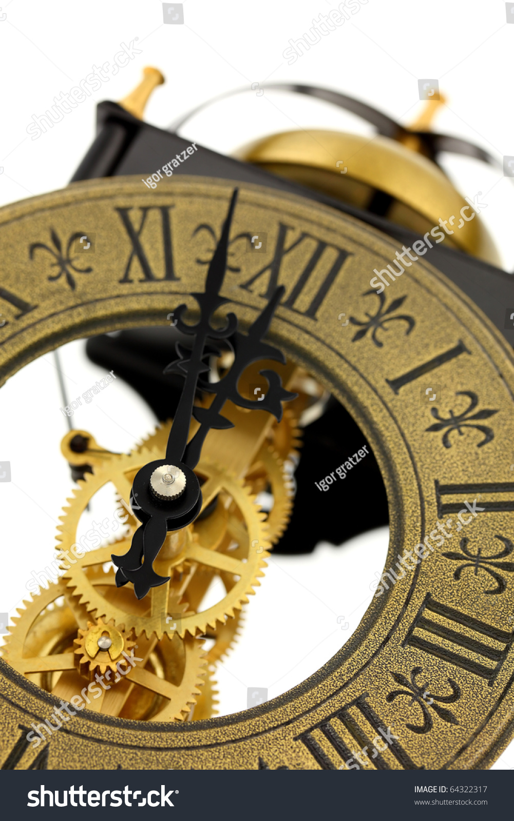 Close Up Of Old-Fashioned Wall Clock With Visible Gears, Isolated On ...