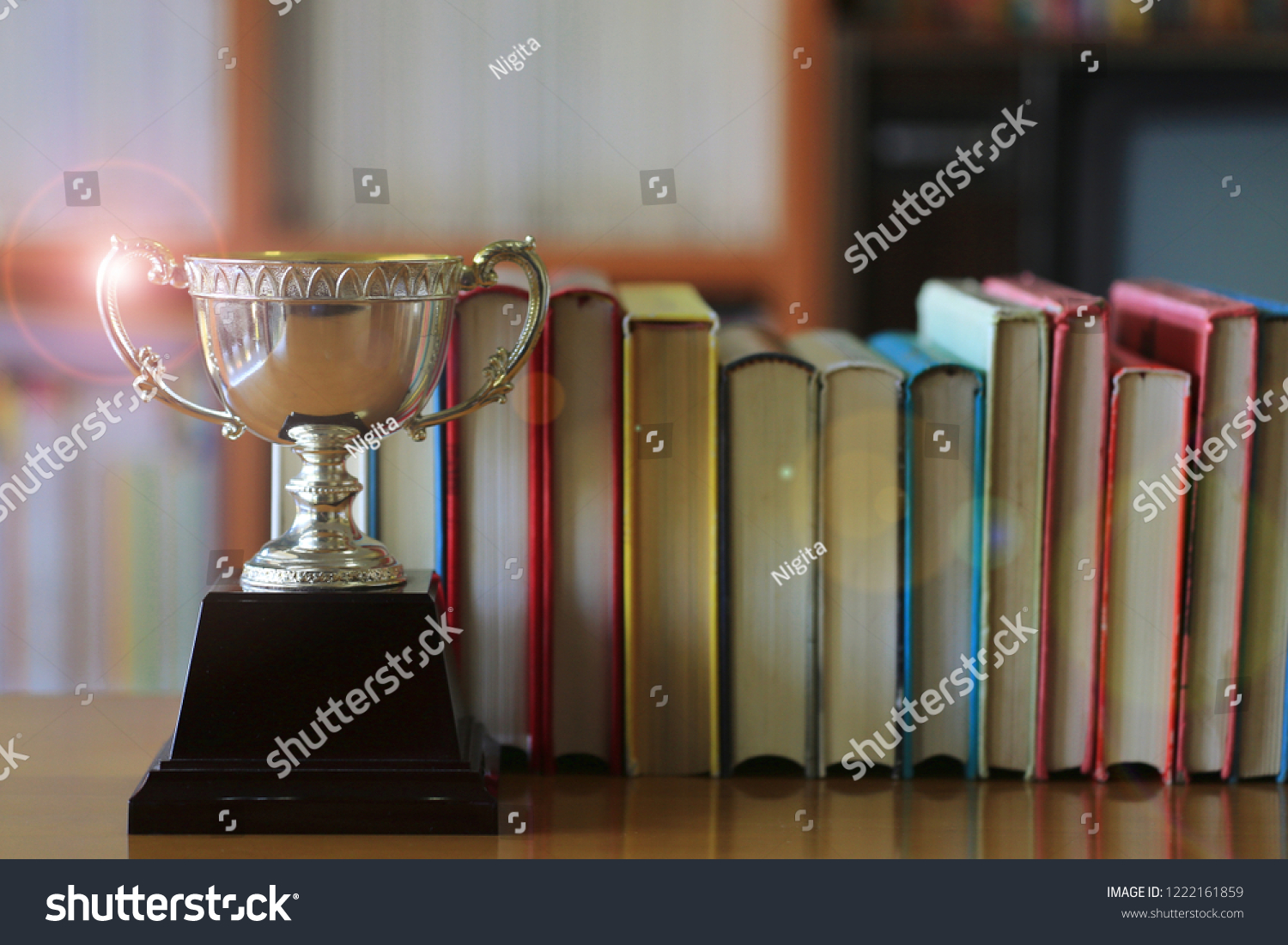 Closeup Trophies On Table Library Old Stock Photo Edit Now