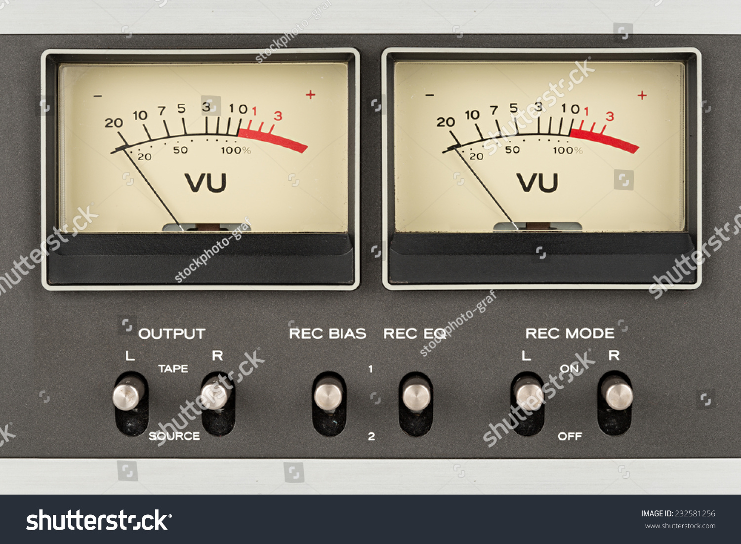 Close Up Of Two Retro Vu Meter And Switches Stock Photo 232581256 ...