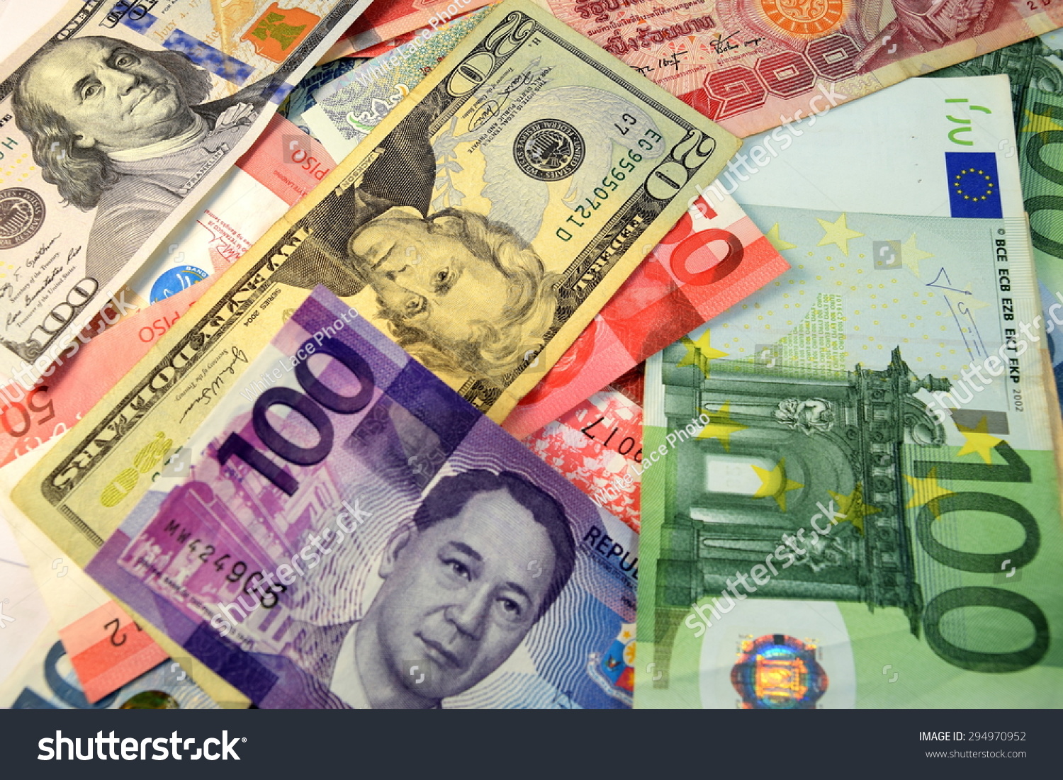 Close Various Currency Notes Coins Different Stock Photo 294970952 ...