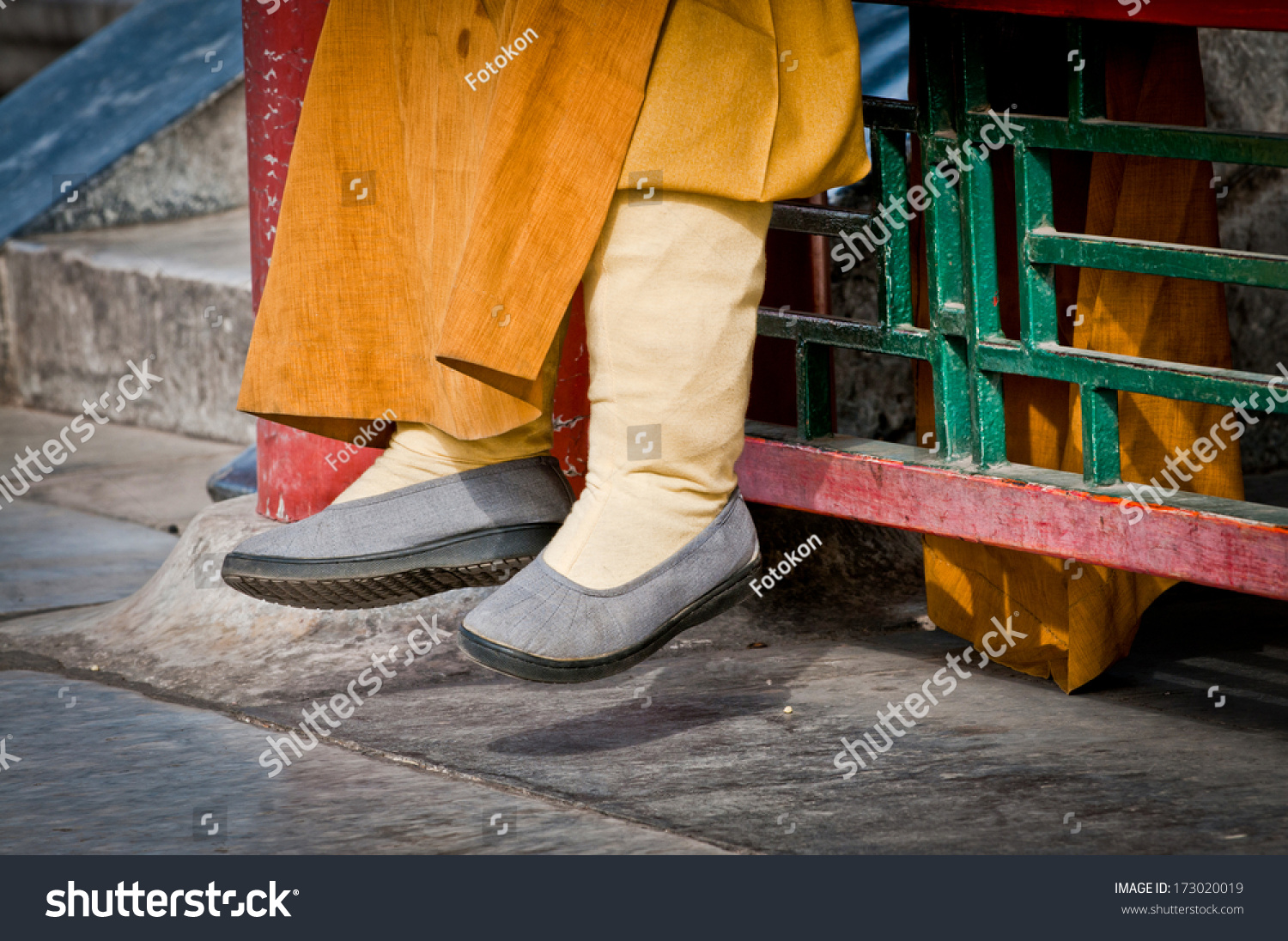 On Buddhist Monks Shoes Stock Photo 