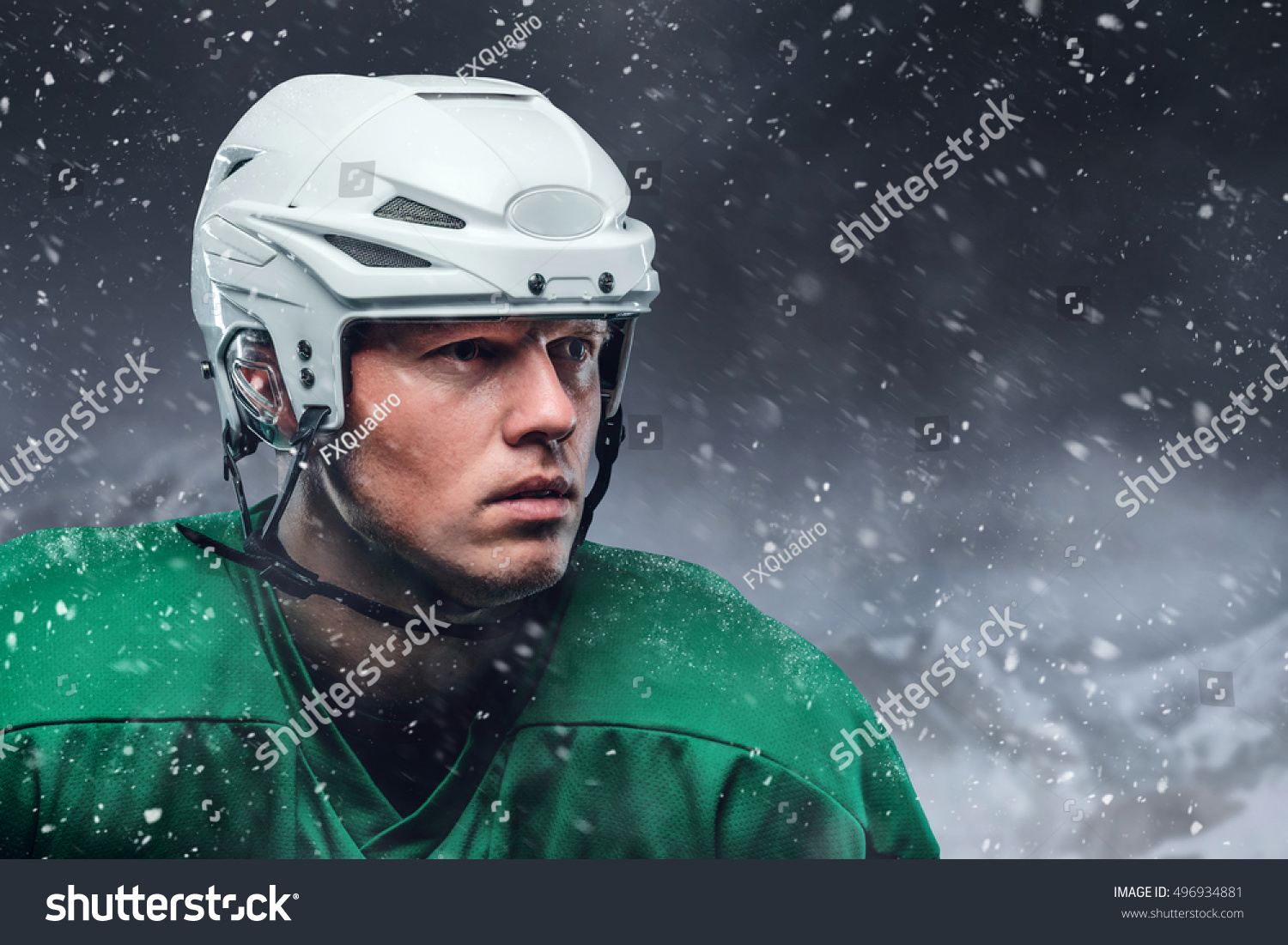 Close Outdoor Portrait Hockey Player Snow Stock Photo Edit Now