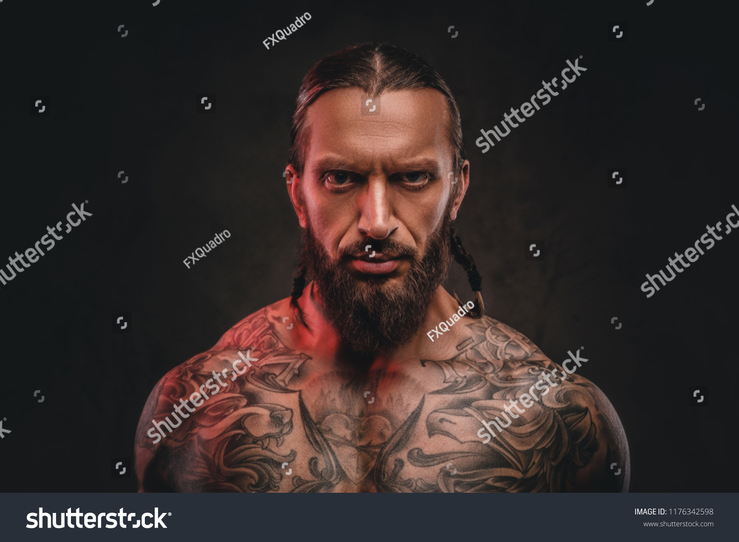 Closeup Photo Brutal Shirtless Bearded Tattooed Stock Photo Shutterstock