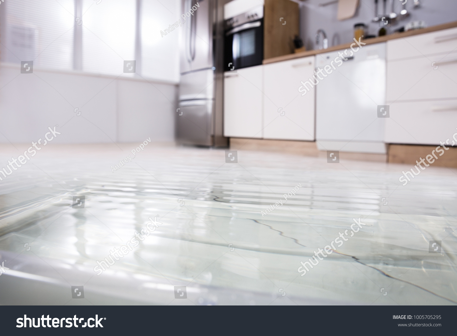 89 656 Im Genes De Wet Kitchen Im Genes Fotos Y Vectores De Stock   Stock Photo Close Up Photo Of Flooded Floor In Kitchen From Water Leak 1005705295 