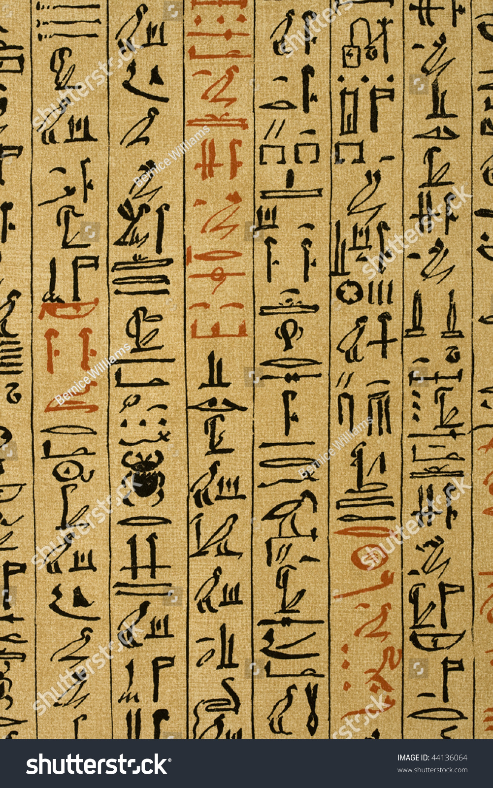 Close Up Photo Of 1877 Lithograph Of Hieroglyphic Text On Papyrus ...