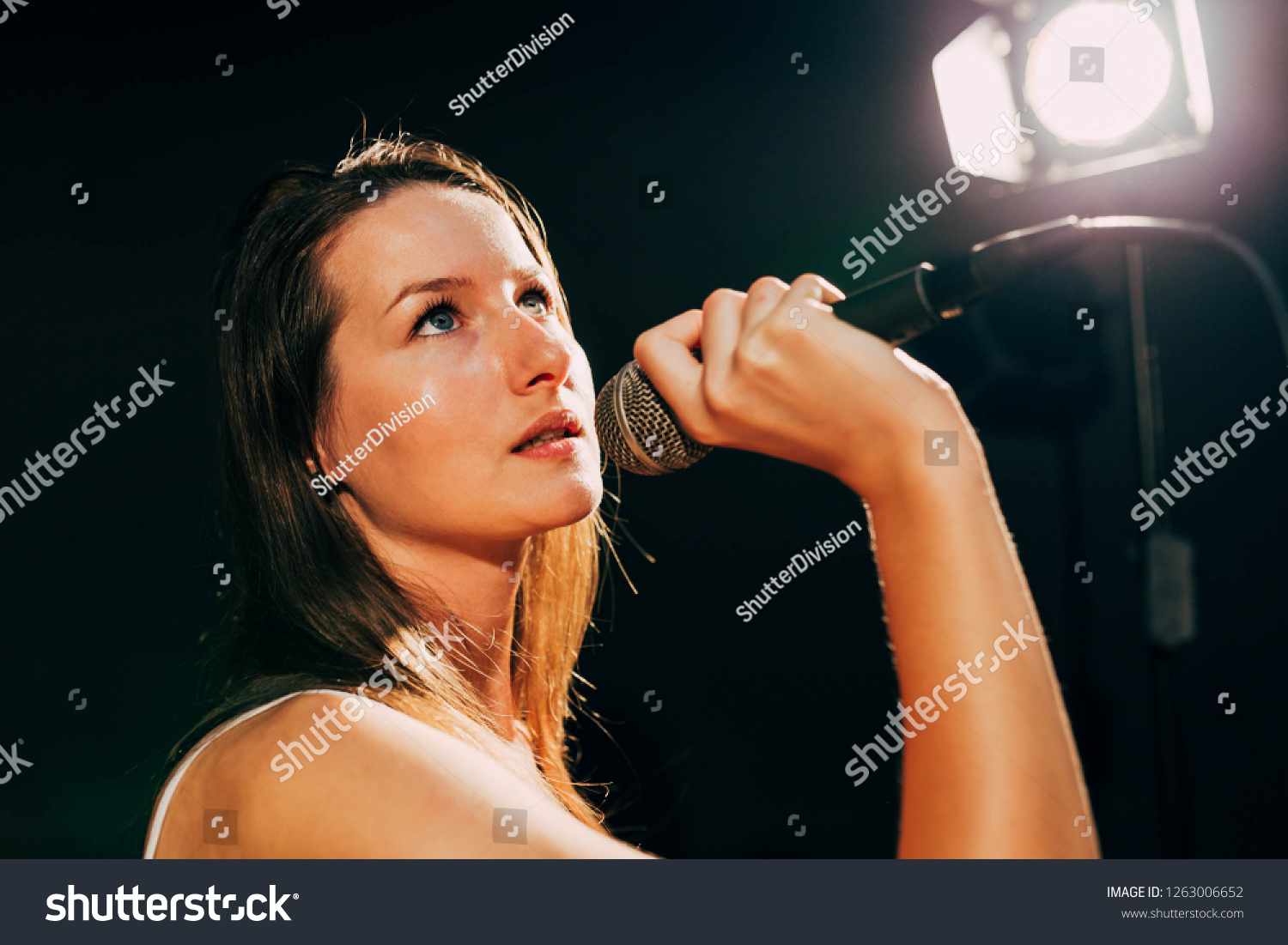 Closeup Picture Young Beautiful Female Singer Stock Photo Edit