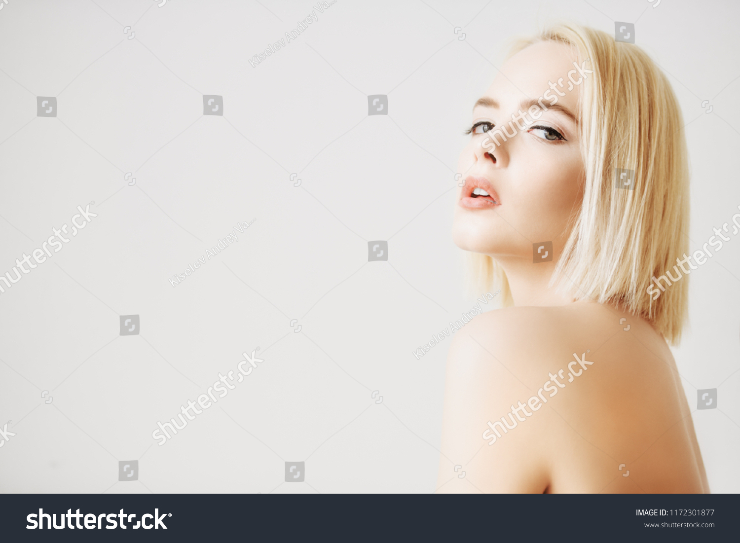 Closeup Portrait Beautiful Blonde Woman Nude Stock Photo