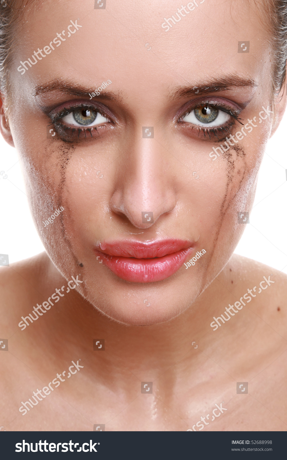 Closeup Portrait Crying Woman Flowing Makeup Stock Photo 52688998 ...