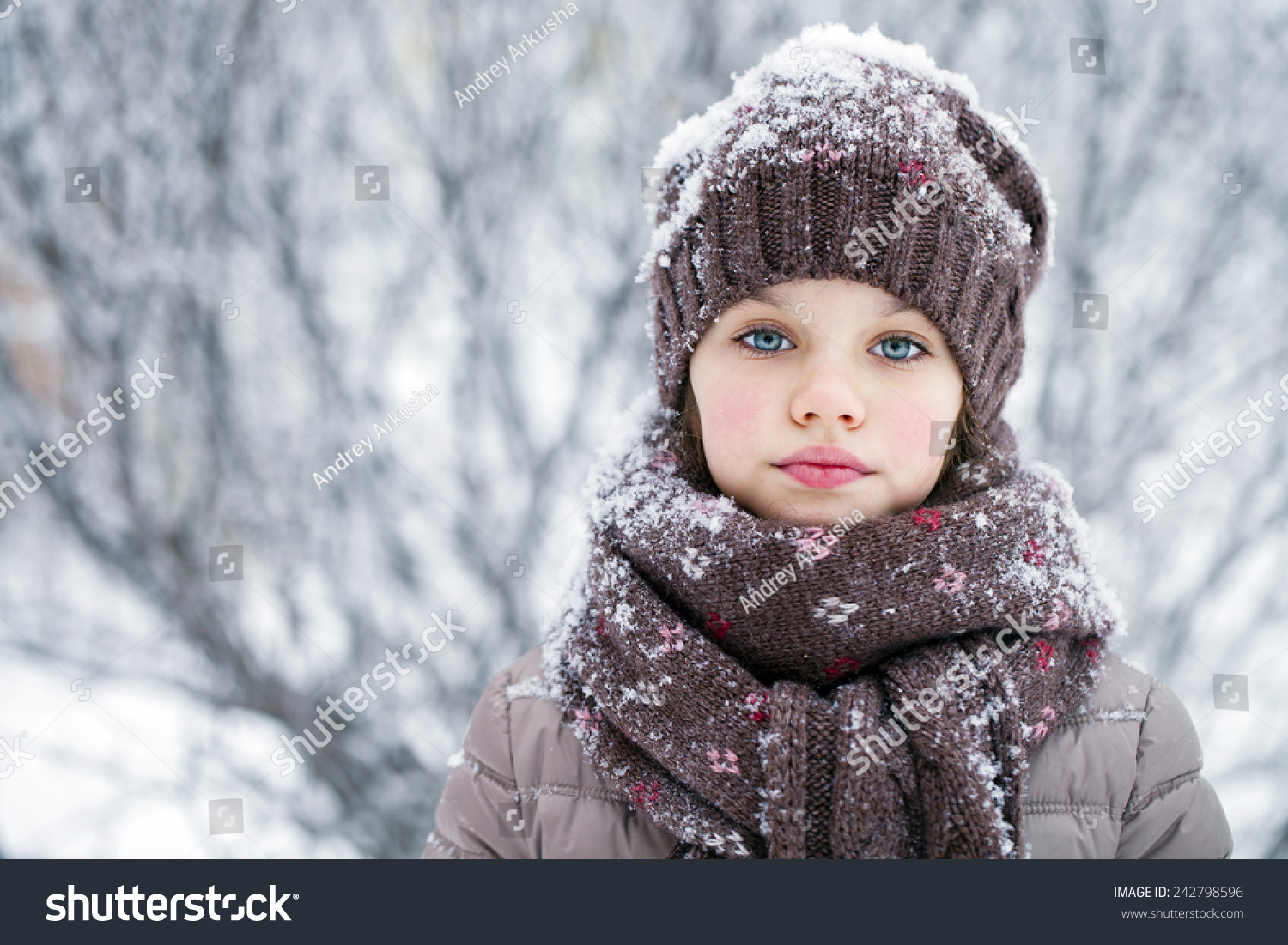 Closeup Portrait Little Girl Brown Jacket Stock Photo 242798596 ...