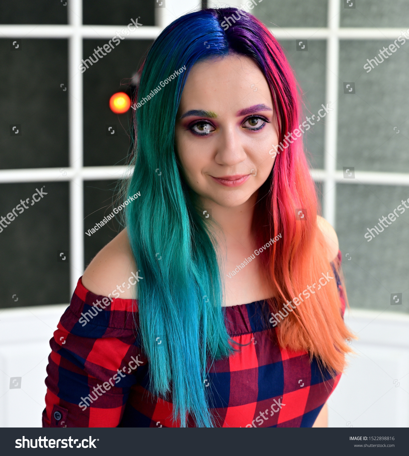 Closeup Portrait Pretty Girl Multicolored Hair Stock Photo Edit Now