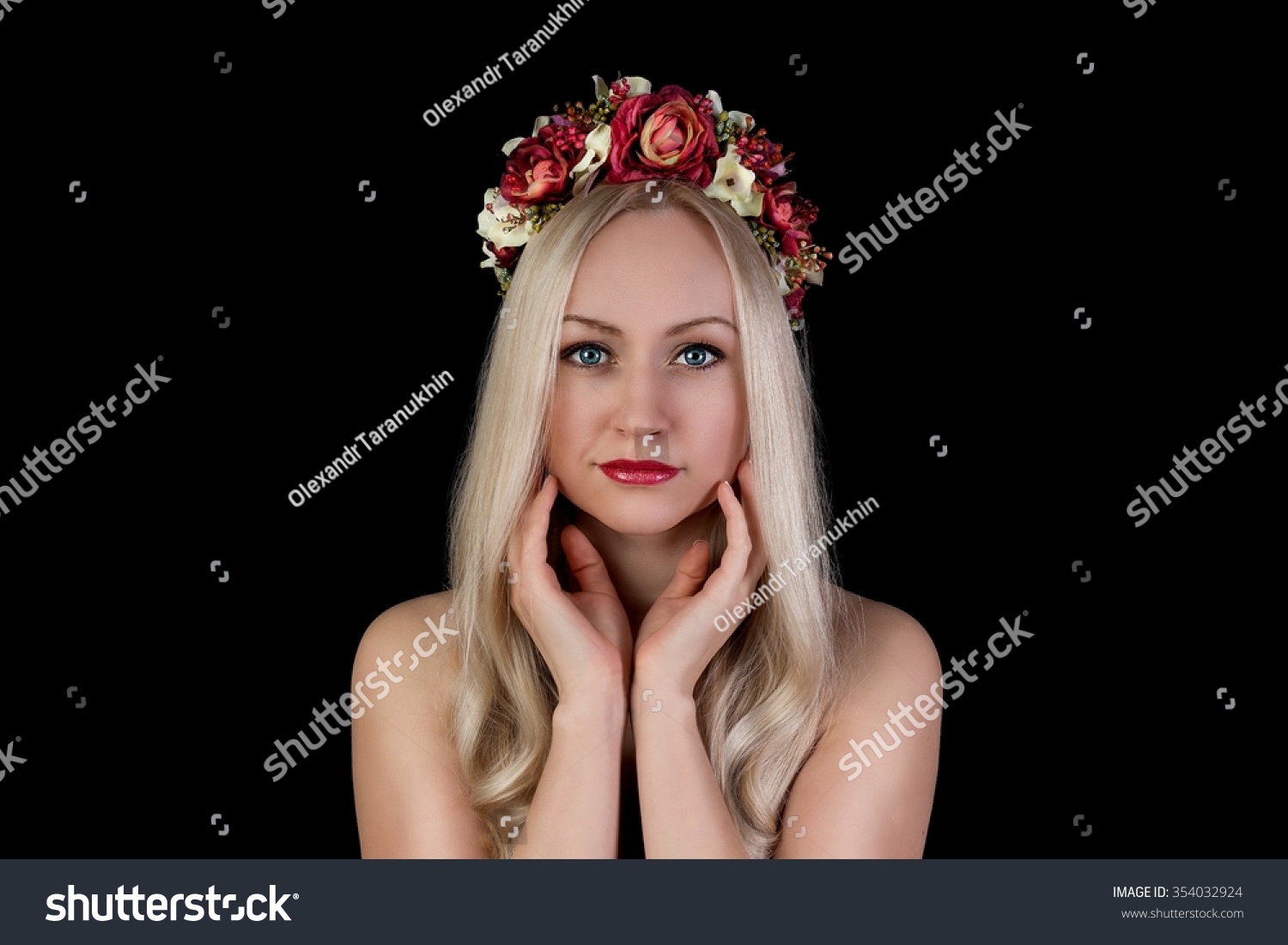 Close Portrait Beautiful Nude Woman Flower Stock Photo