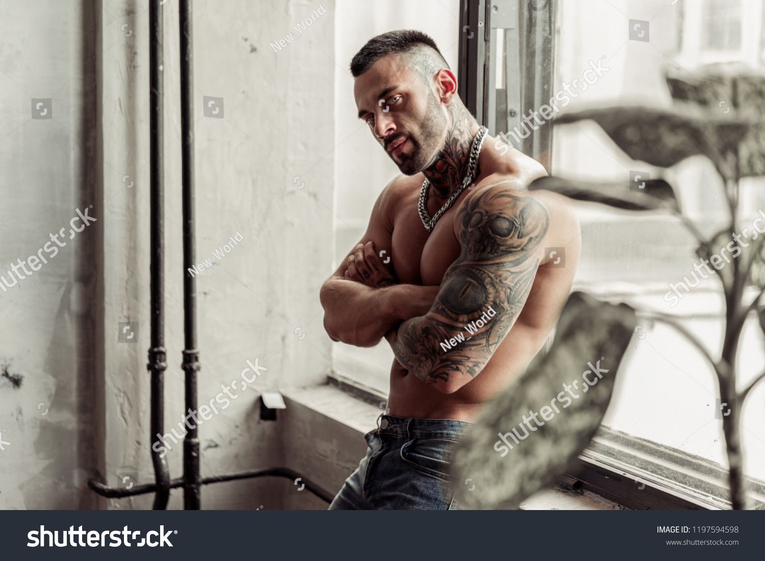 Close Portrait Sexy Naked Male Model Foto Stock Editar Agora