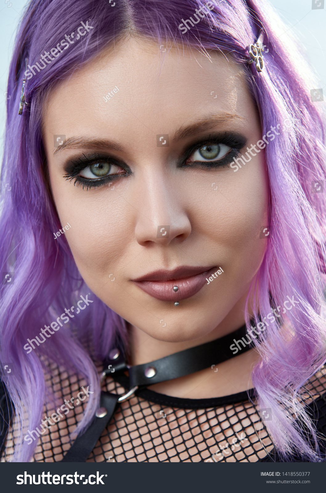 Closeup Portrait Beautiful Smiling Gothic Girl Stock Photo Edit