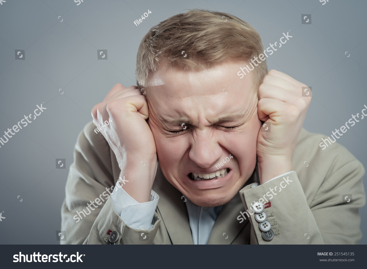 Close Portrait Young Angry Unhappy Stressed Stock Photo E