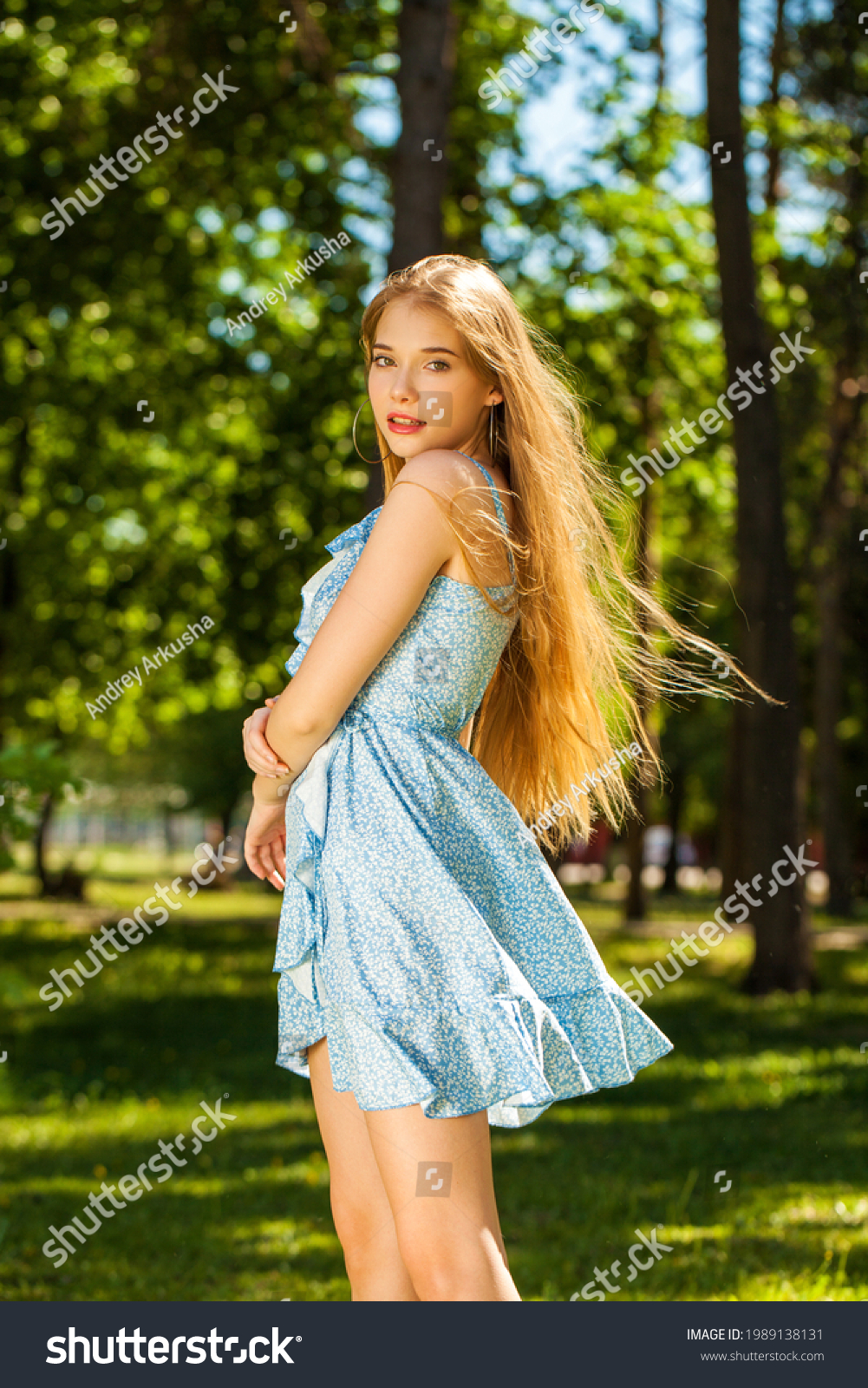 In on blond close summer preteen blue photo dress girl up 