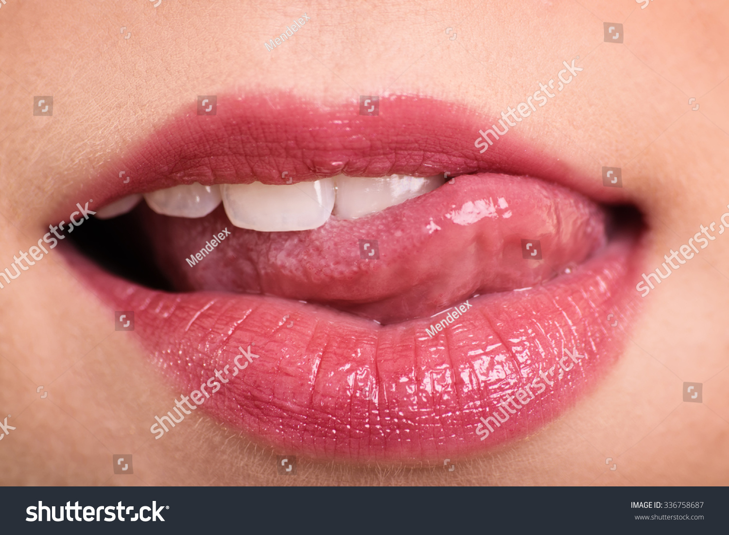 Close Up Shot Of Woman Lips With Glossy Red Lipstick Glamour Red Lips