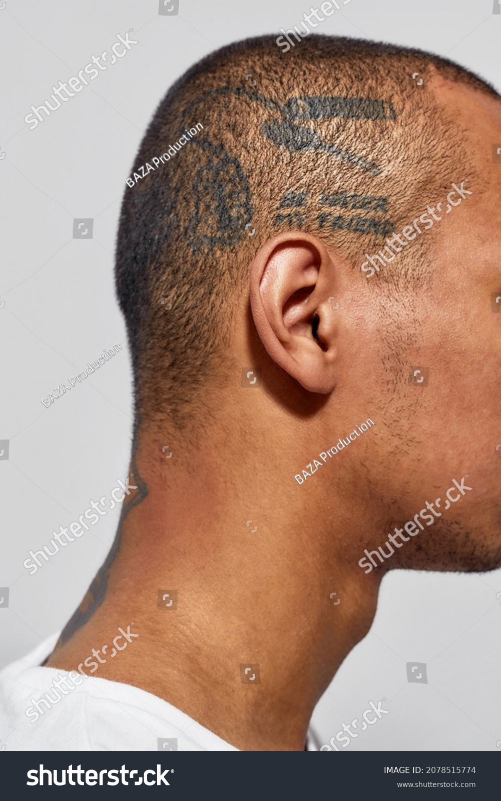 Close Shot Shaved Tattooed Head Young Stock Photo 2078515774 | Shutterstock