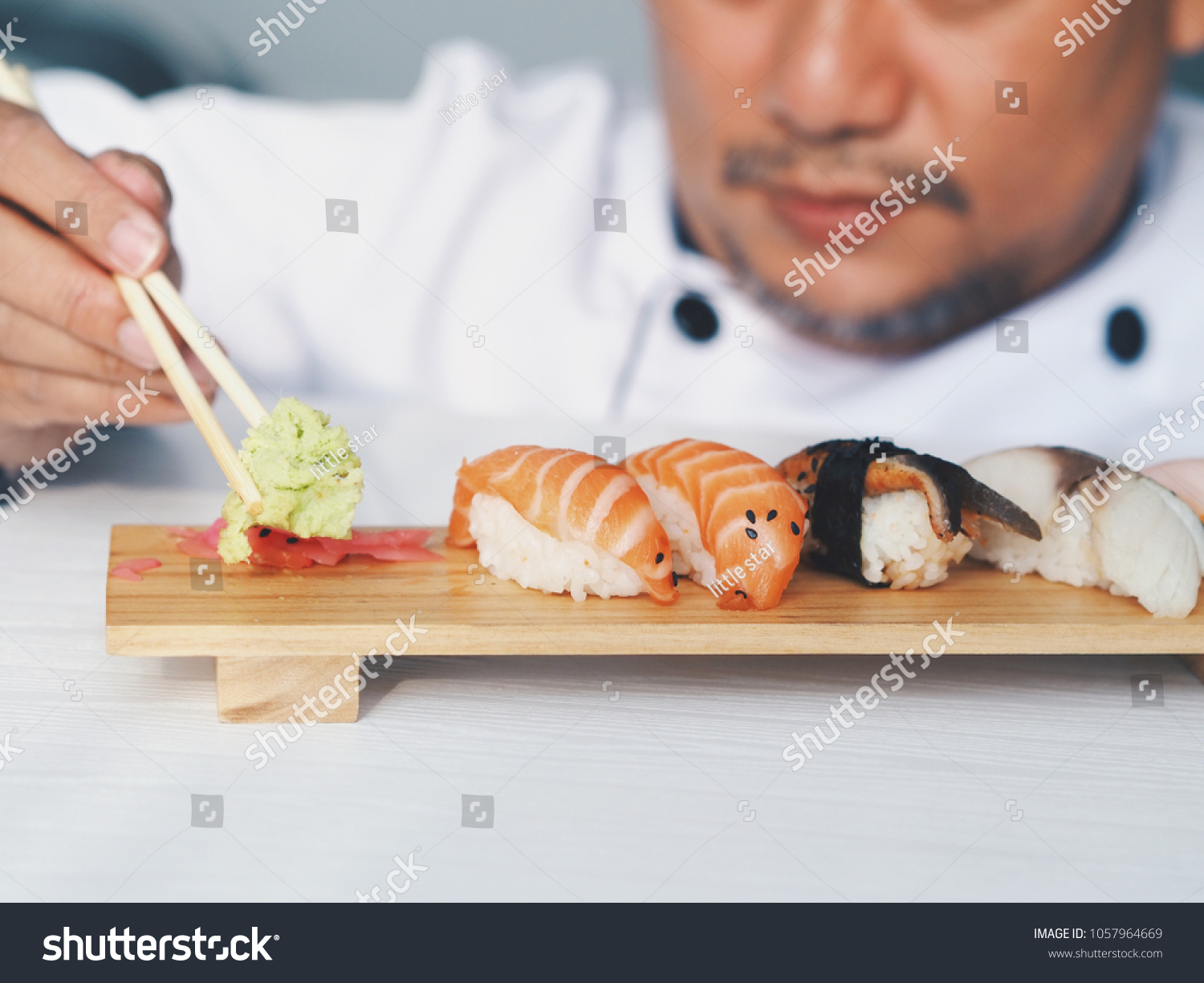 Close Smart Master Chef Decoration Sushi Royalty Free Stock Image