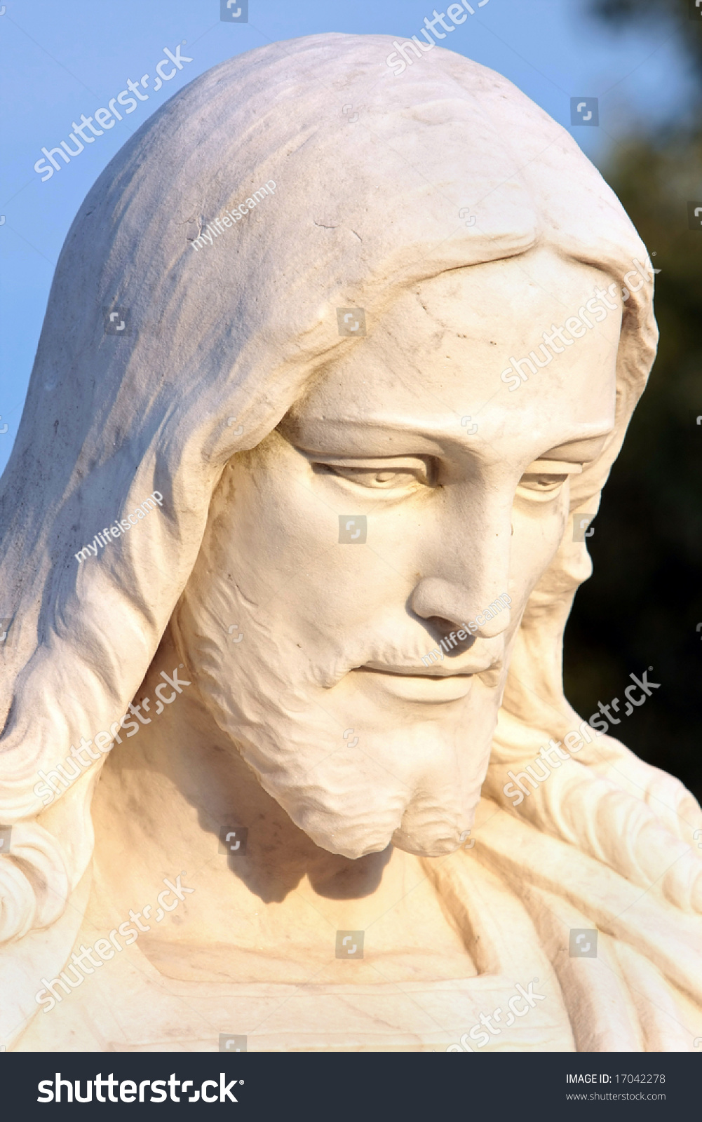 Close Up Statue Of Jesus Christ Found In Cemetery Made Of Marble Stock ...