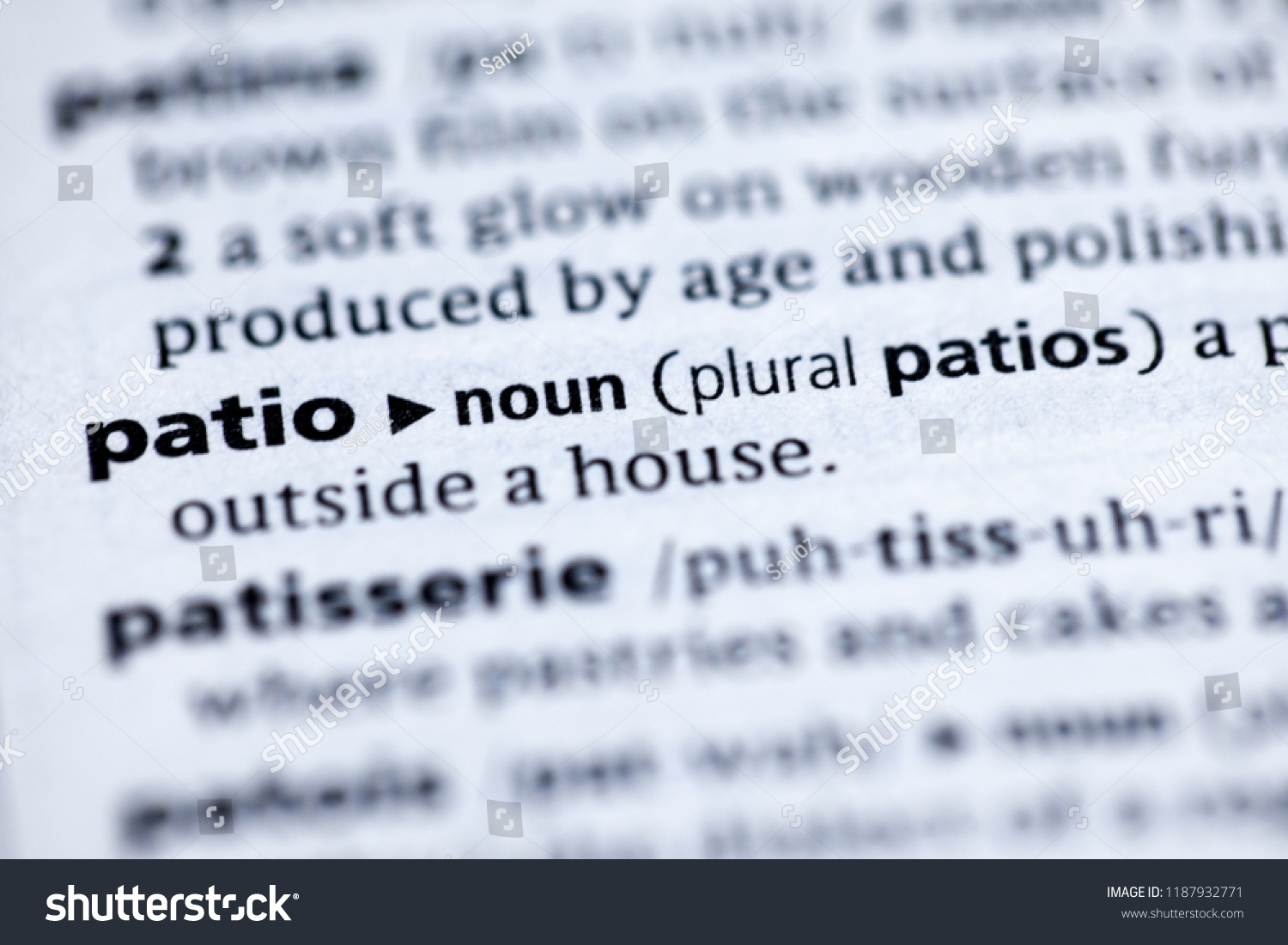 Close Dictionary Definition Patio Stock Photo Edit Now 1187932771