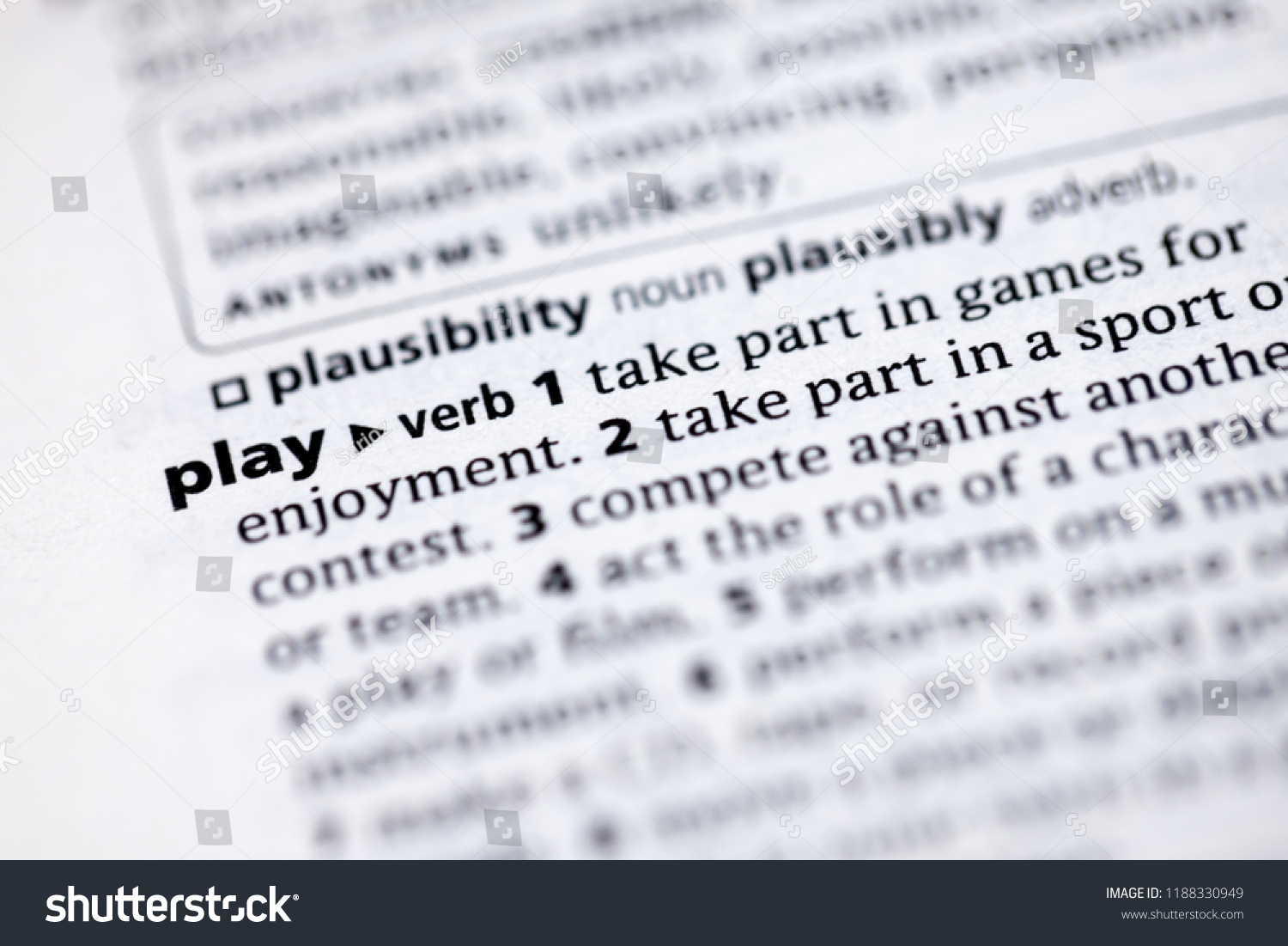 Close Dictionary Definition Play Stock Photo Edit Now