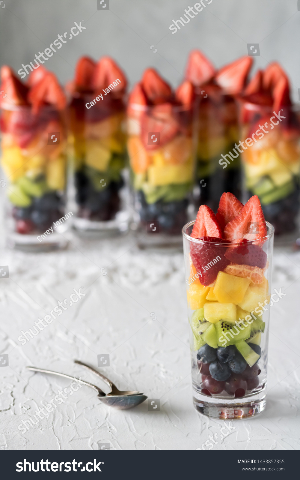 Close View Rainbow Fruit Salad Tall Stock Photo Edit Now 1433857355