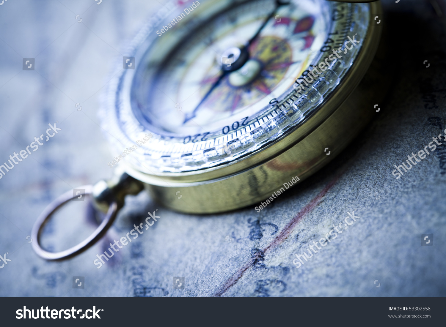  Light Blue Classic  Template Design Featuring Close Up View of the Compass on Old Map