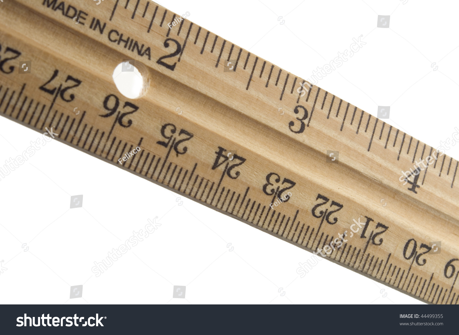 Close Upshot Of A Wooden Ruler At Three Inches Stock Photo 44499355 ...