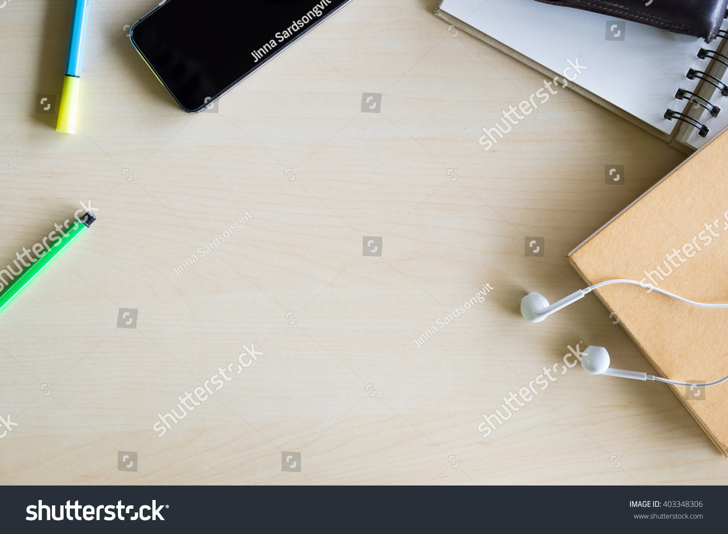 Closes Material Office Desktop On Wooden Stock Photo Edit Now