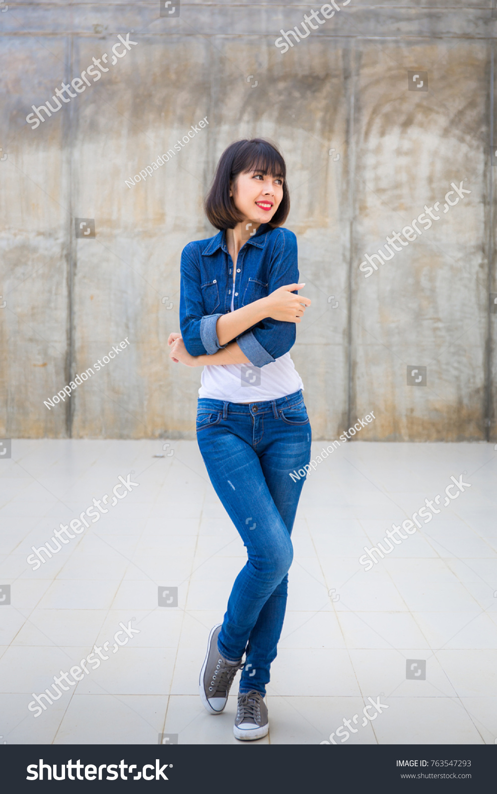 Closeup Asian Woman Casual Outfits Standing Stock Photo Edit Now