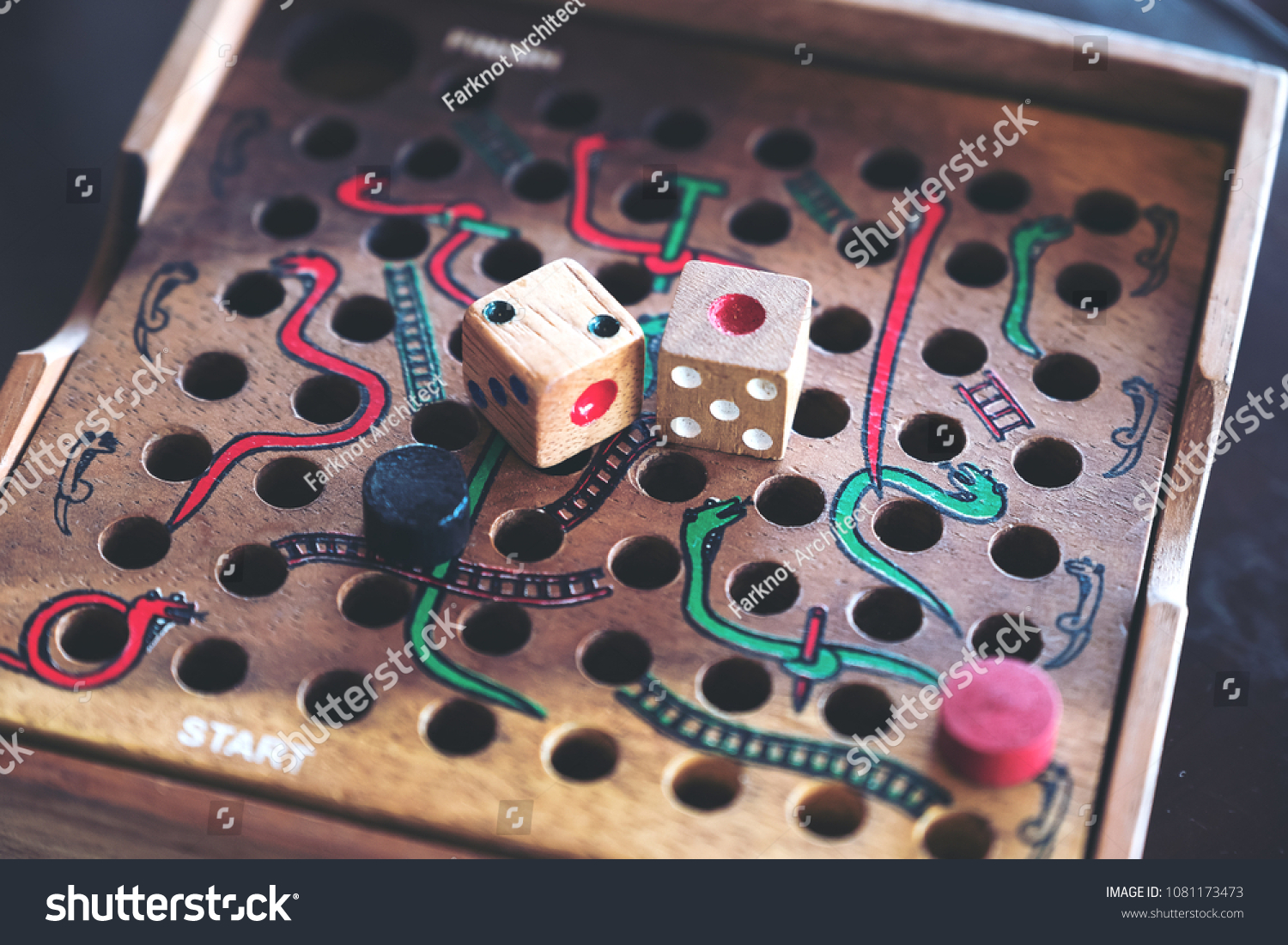 Closeup Image Wooden Snakes Ladders Game ภาพสต็อก 1081173473 Shutterstock