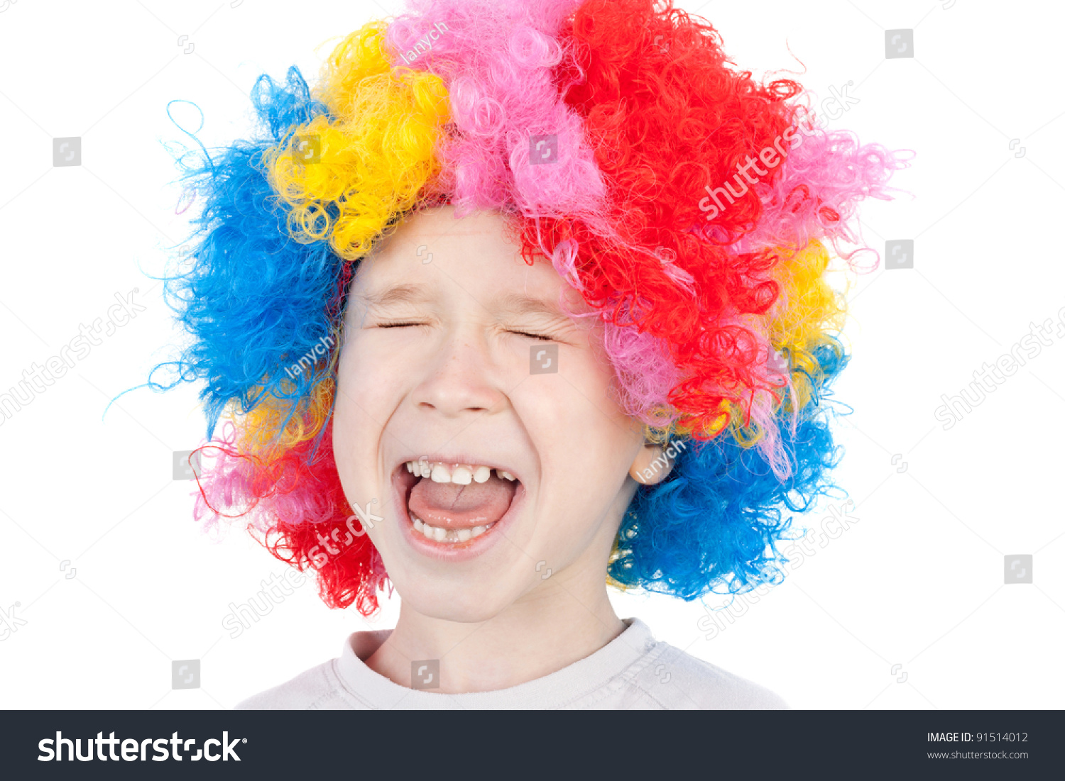 Closeup Image Of The Cute Little Crying Clown Boy Stock Photo 91514012 ...