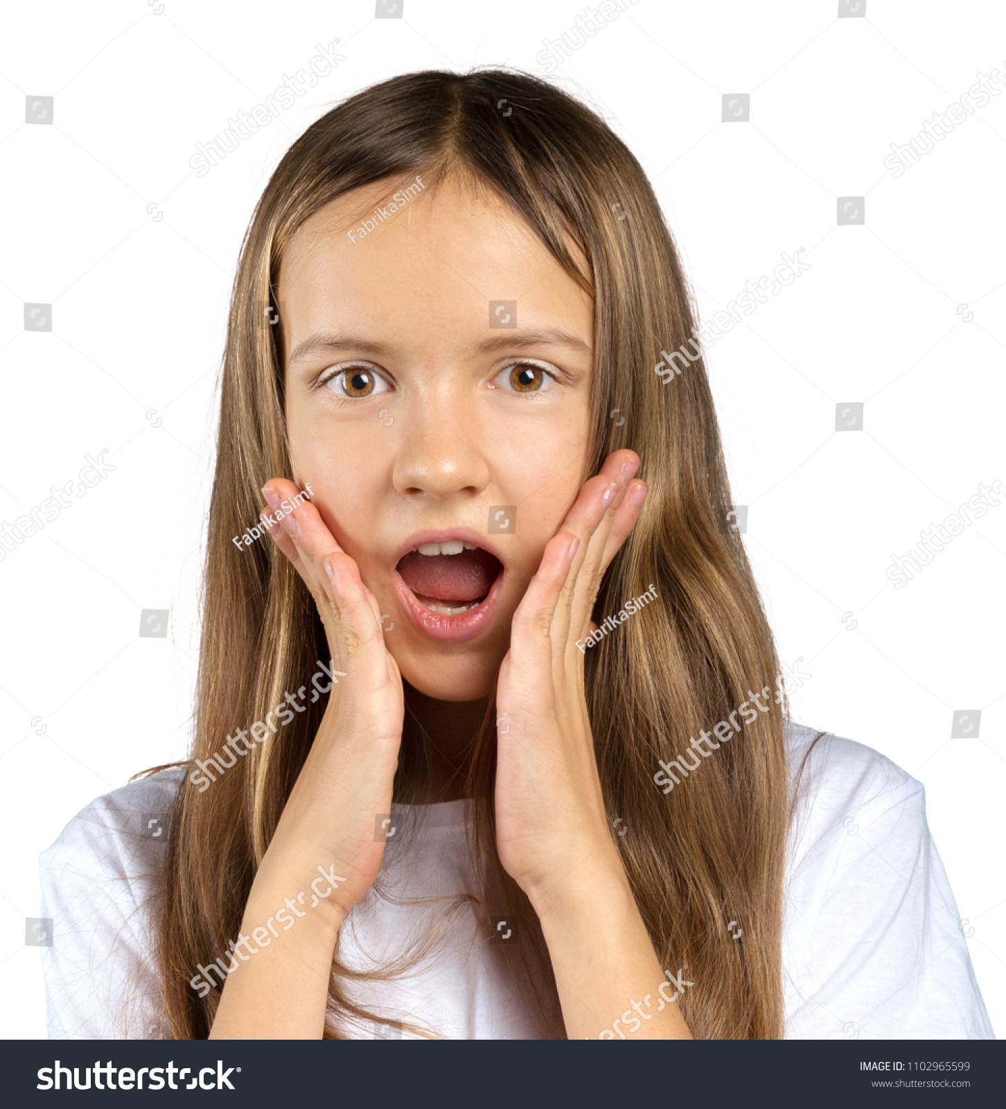 Closeup Little Girl Surprised Face Stock Photo 1102965599 Shutterstock