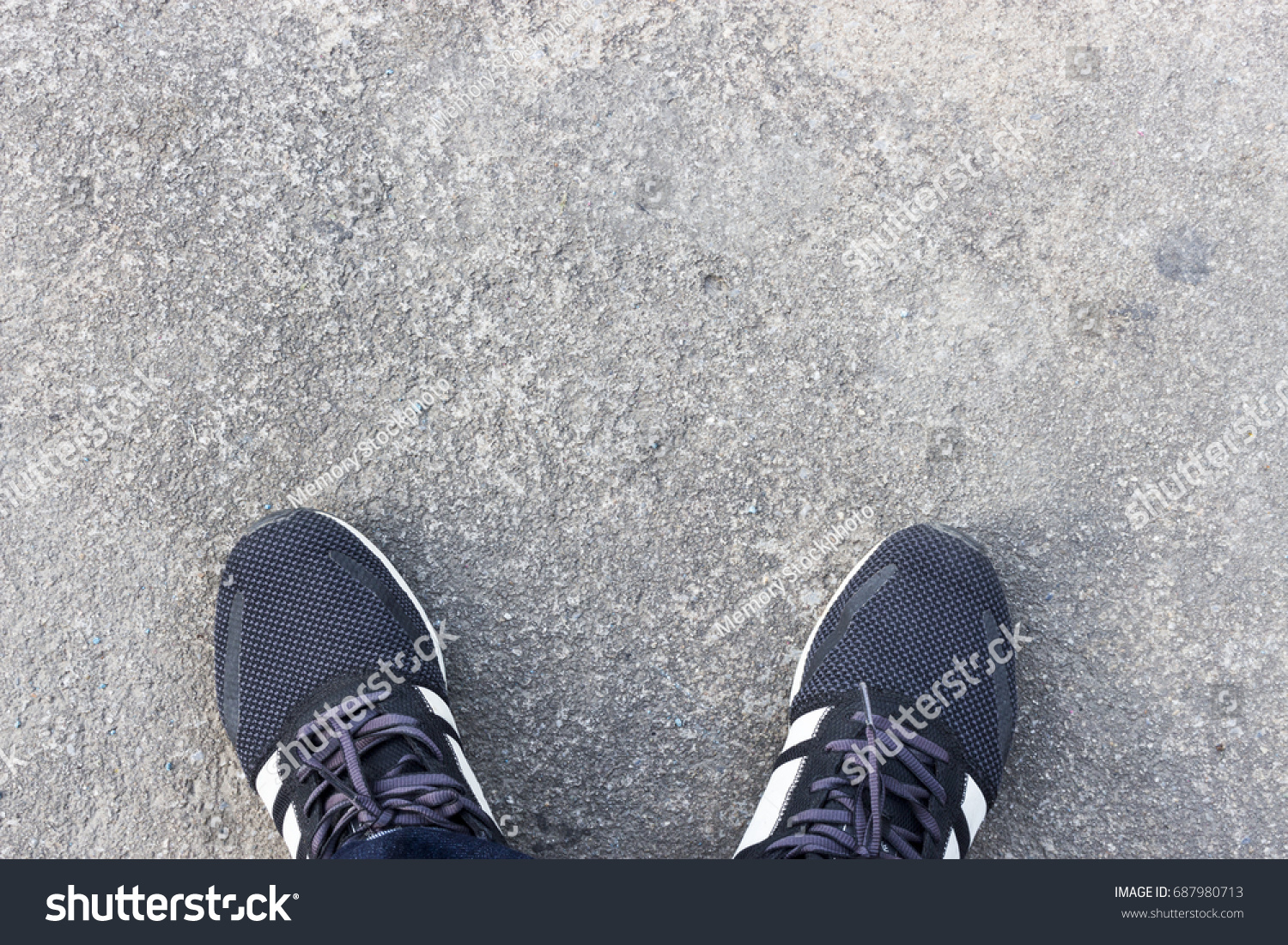 Closeup Men Shoes On Cement Floor Top View And Over Light Closeup Men Shoes On Cement Floor Top View And Over Light