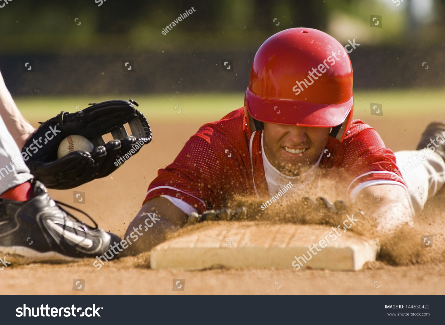 Closeup Baseball Player Sliding Base Stock Photo Edit Now