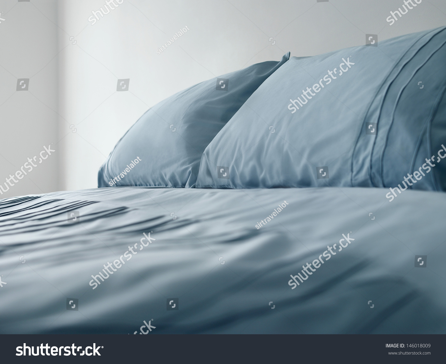 Closeup Bed Blue Linen Bedroom Stock Photo 146018009 Shutterstock