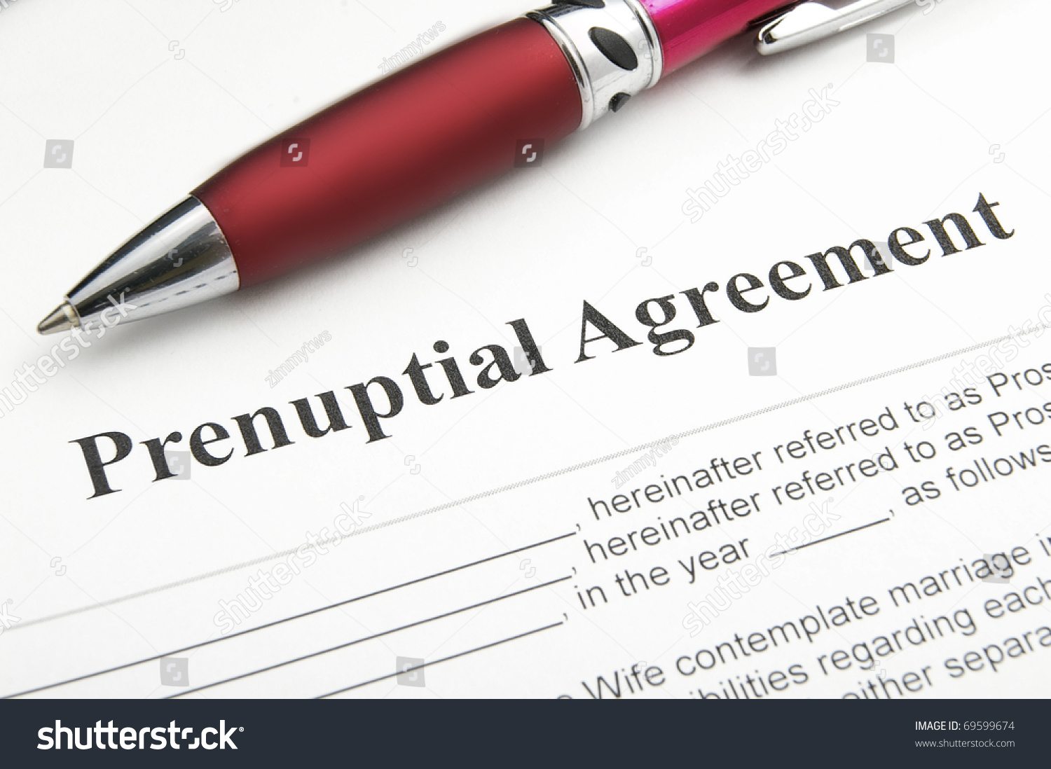 Closeup Of A Marriage Prenuptial Agreement Stock Photo 69599674 ...